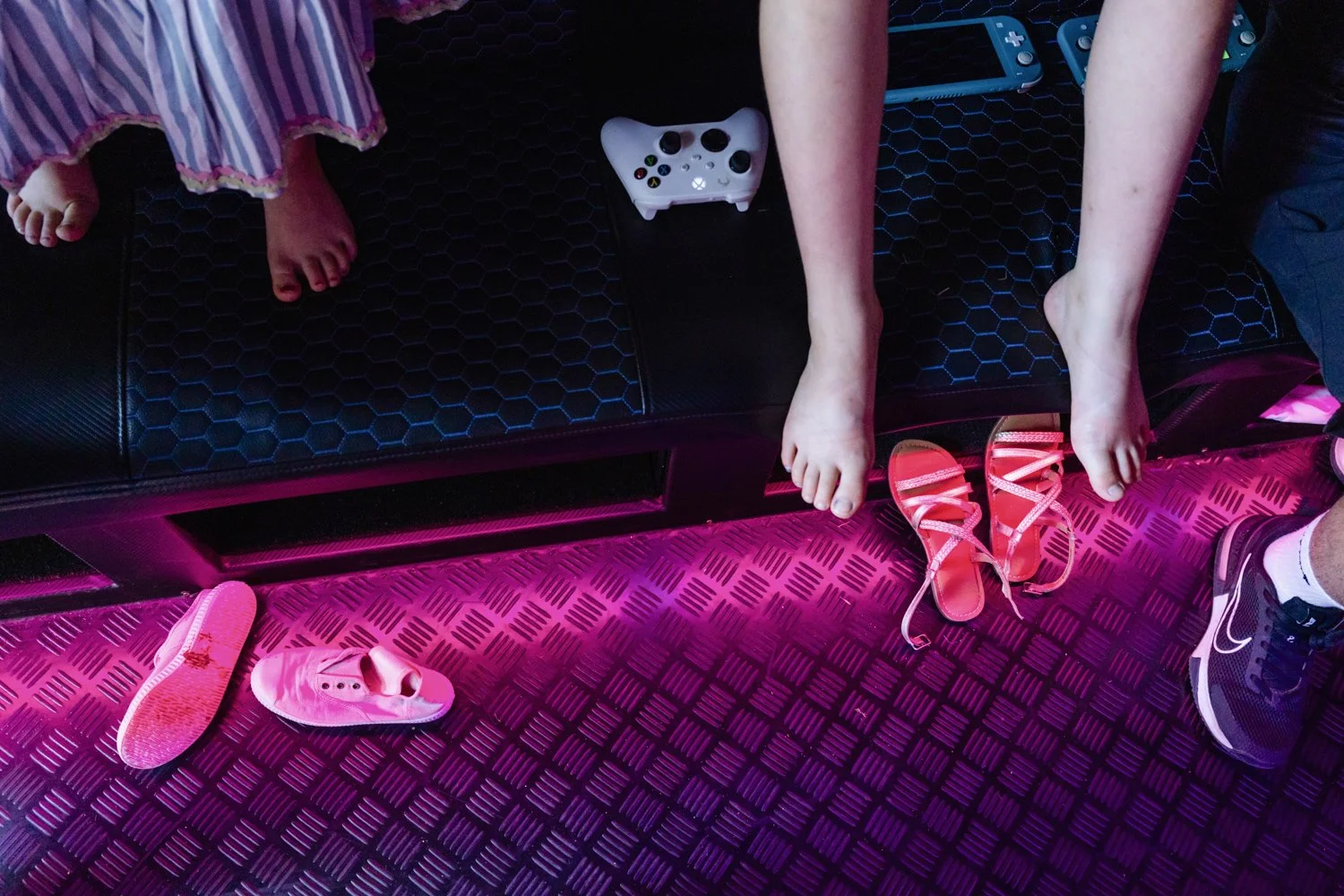 shoes and feet in the computer van