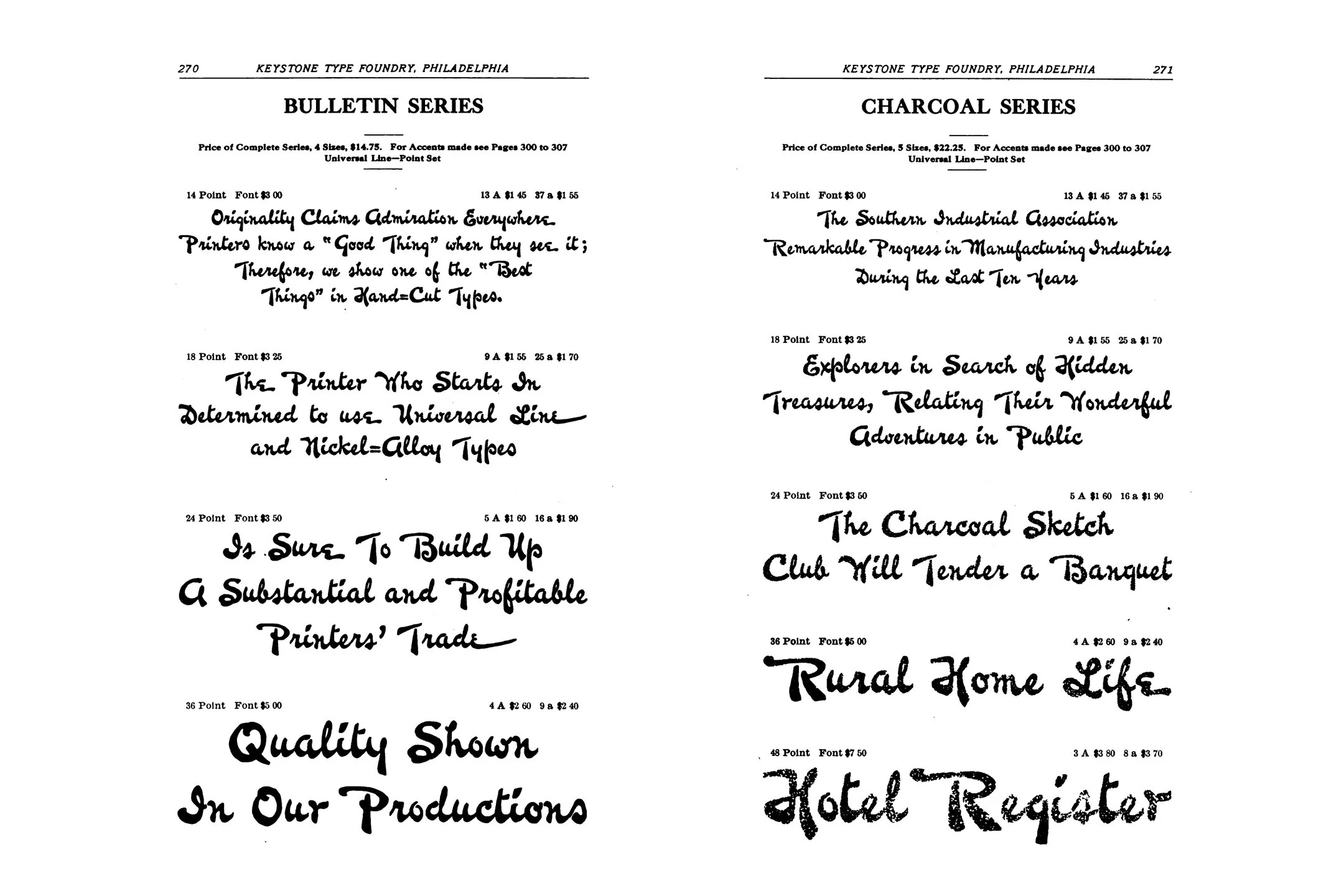 Page 274–275, Abridged Specimen Book, 1906. Published by Keystone Type Foundry.