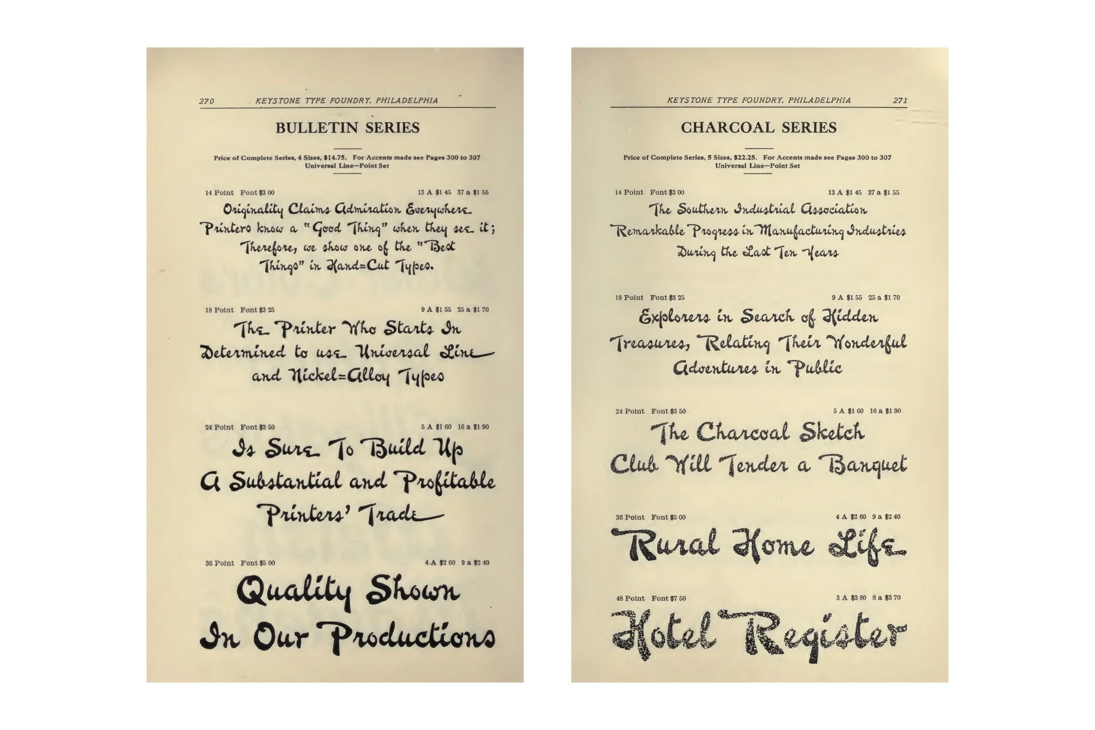 Page 274–275, Abridged Specimen Book, 1906. Published by Keystone Type Foundry.