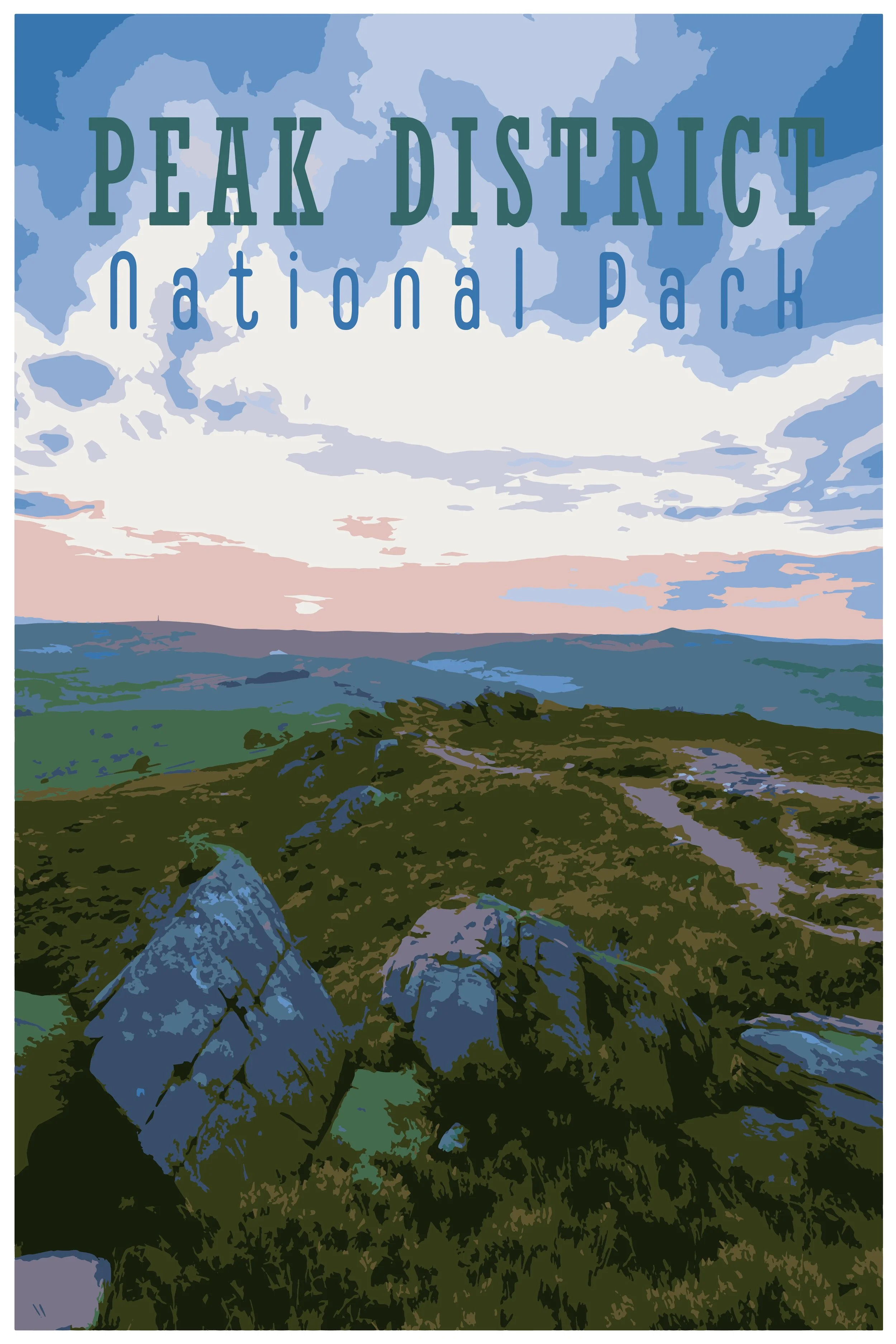 Peak District WPA inspired retro travel poster.