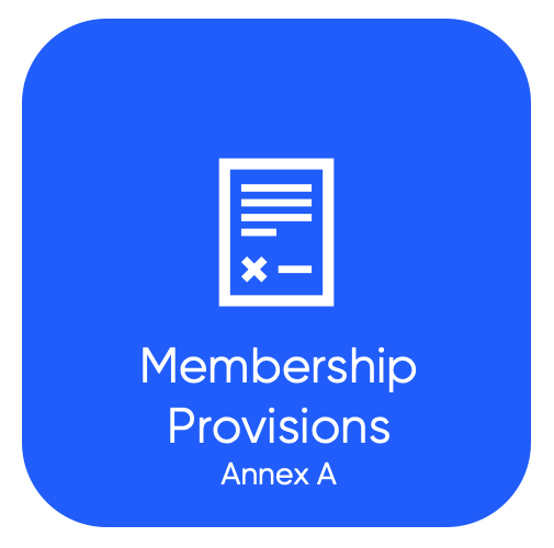 Blue square icon with white document and text, labeled 'Membership Provisions Annex A'.