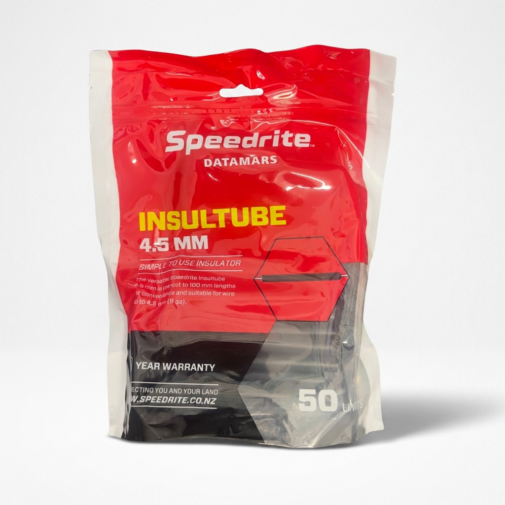Speedrite 100mm Insultube Insulator for electric fencing on a white background.