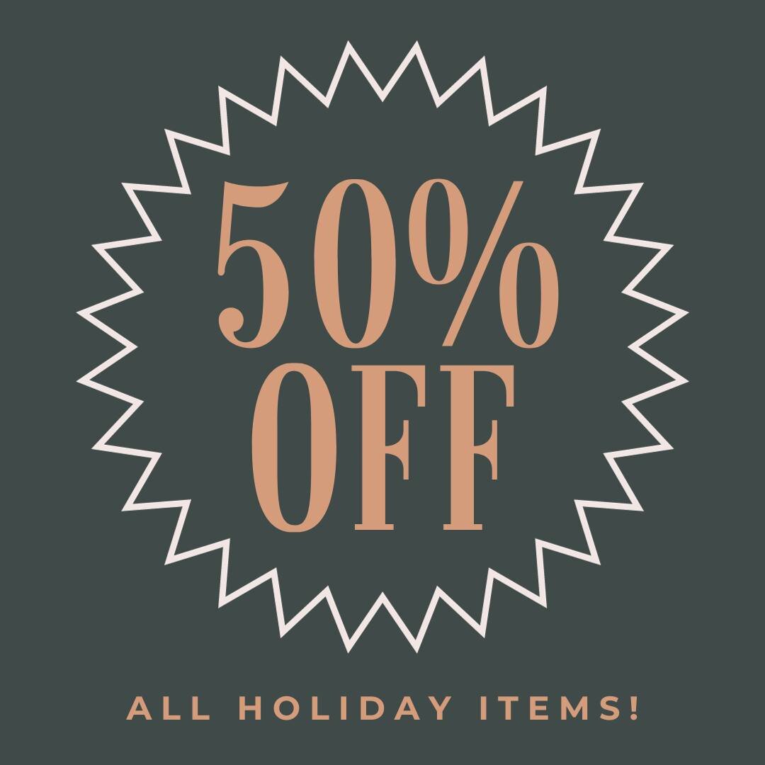 All holiday items are now 50% off in our market!

We are open 7:30am - 2pm today and tomorrow, come visit us for a freshly brewed cup of coffee and enjoy browsing our market. ☕️