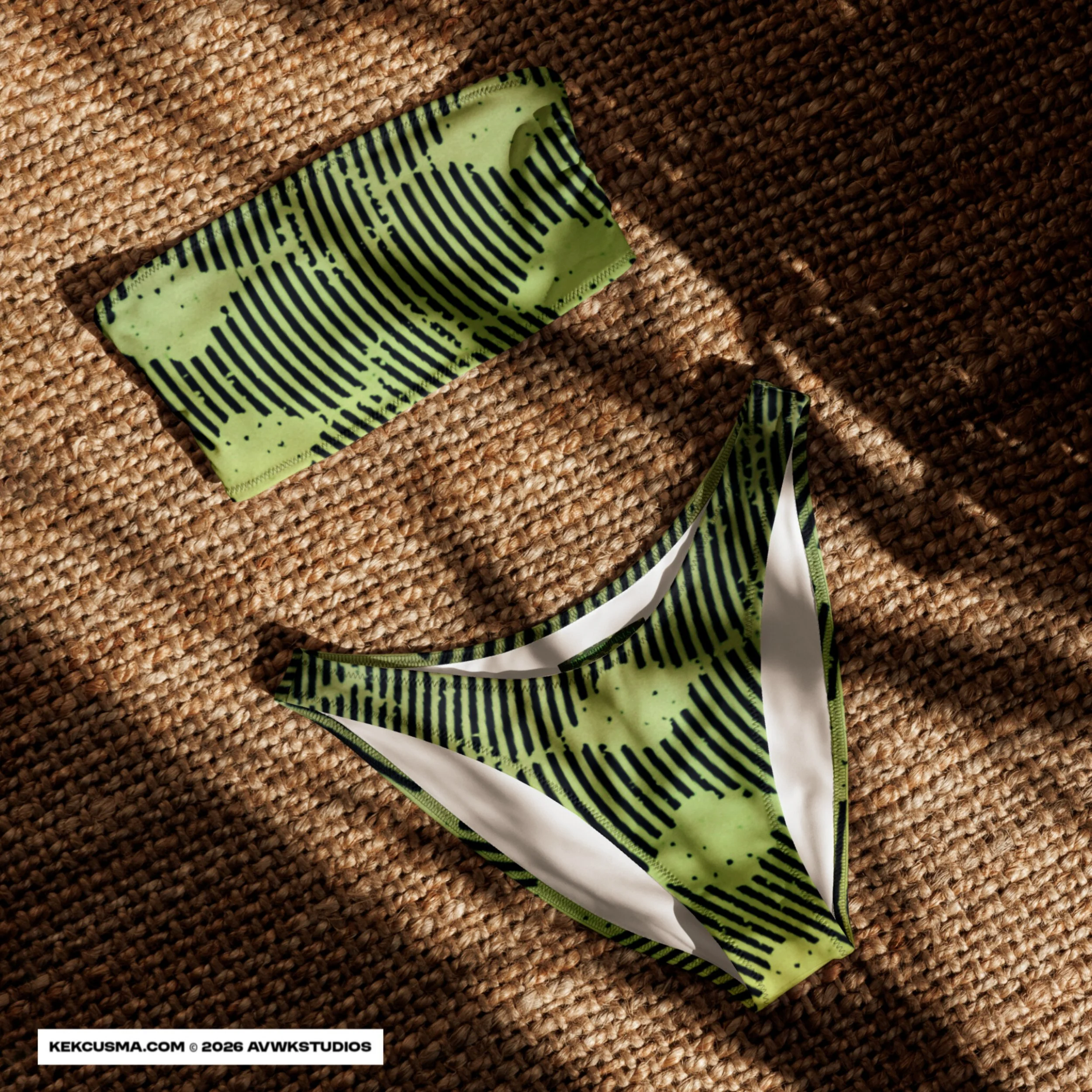 LIME KIIPU LINES I Recycled Bandeau Bikini laid flat 2 back © kekcusma.com 2026 .jpg