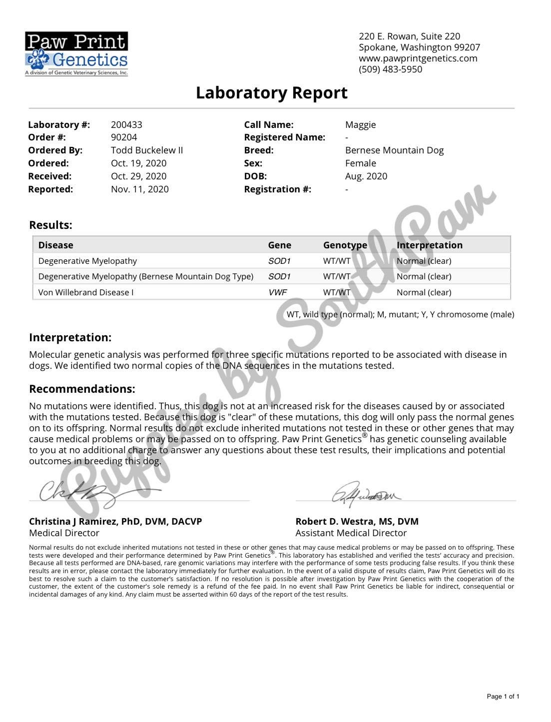 Genetic Health Results
