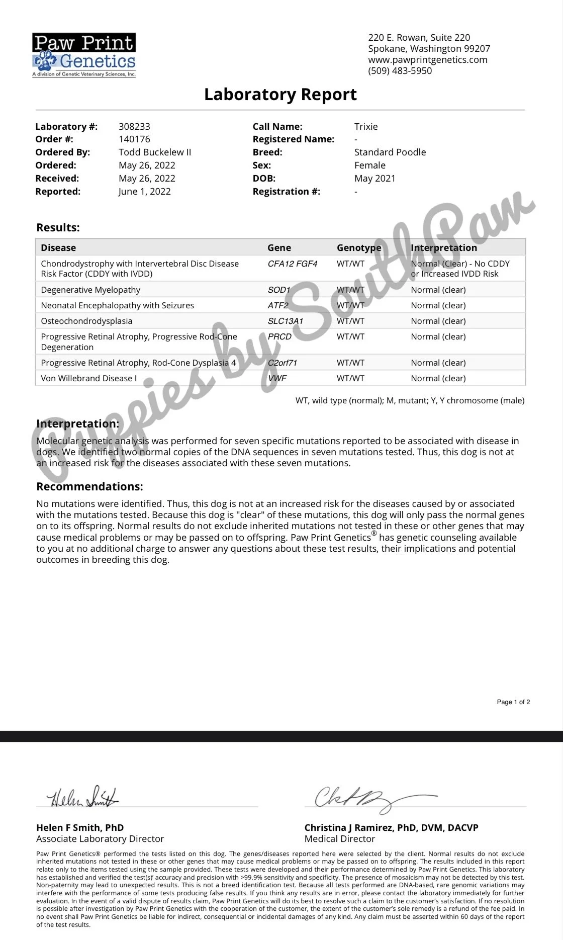 Genetic Health Results