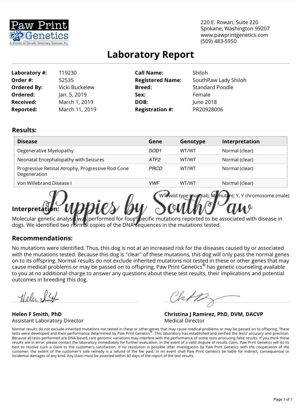 Genetic Health Results