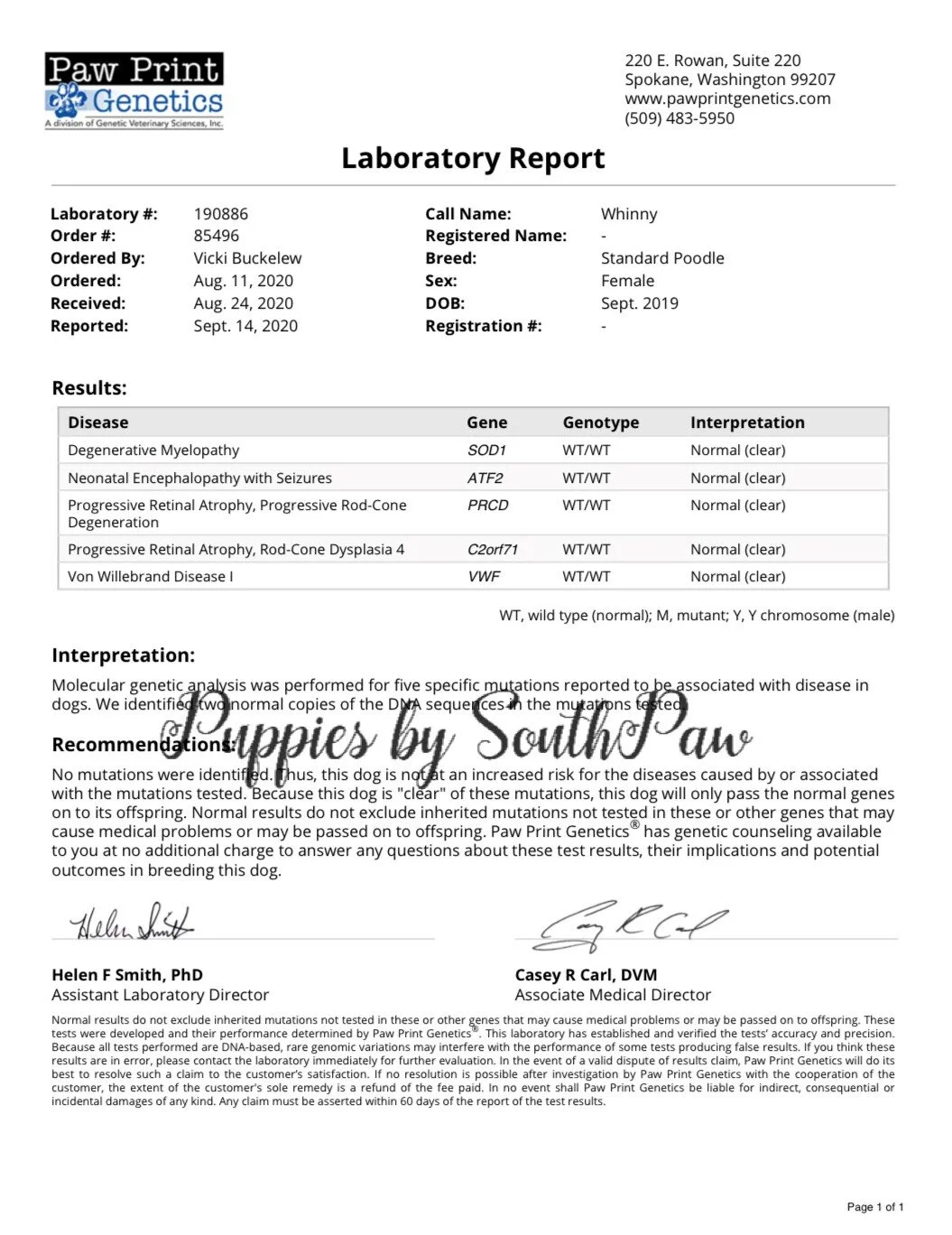 Genetic Health Results