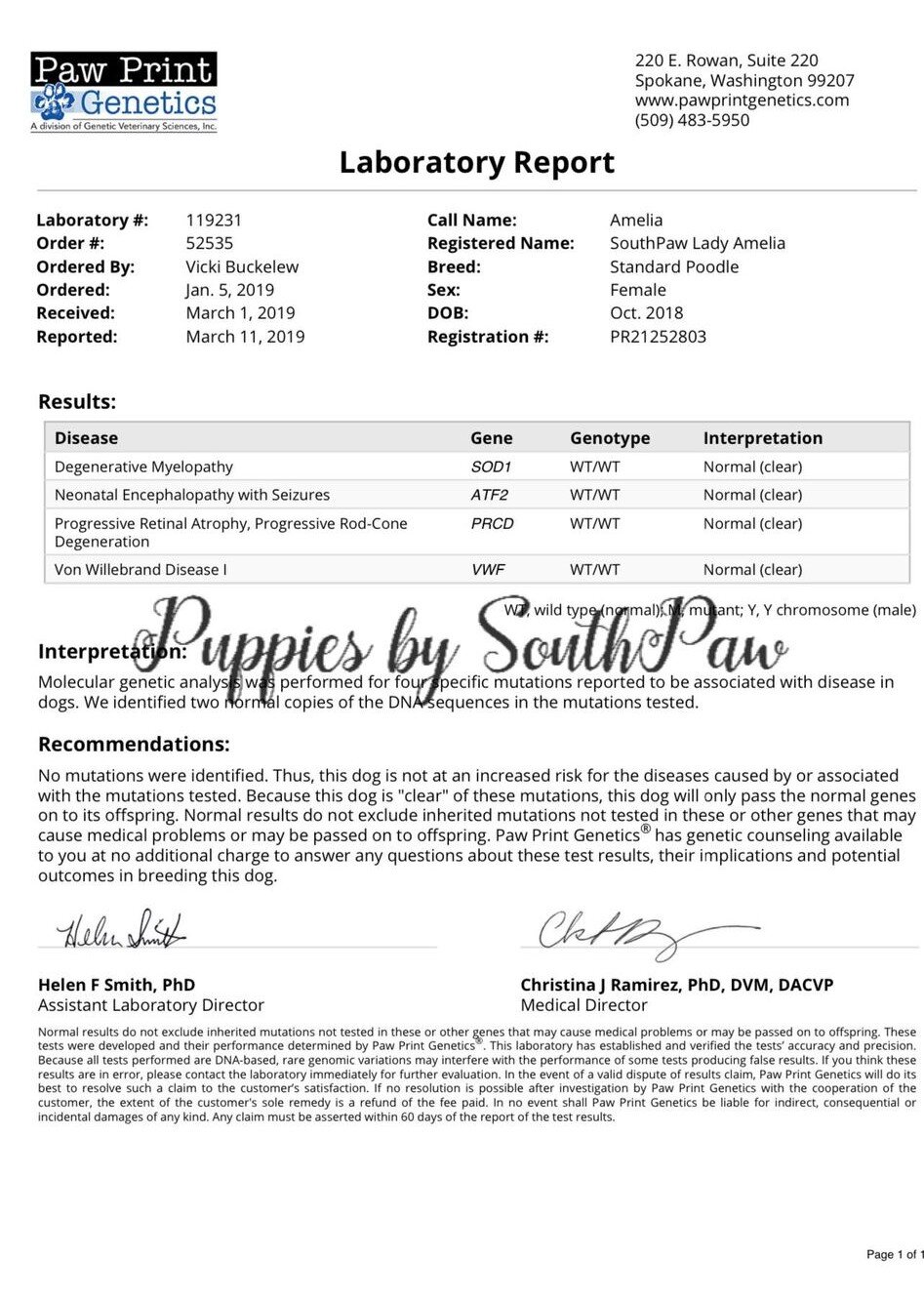 Genetic Health Results