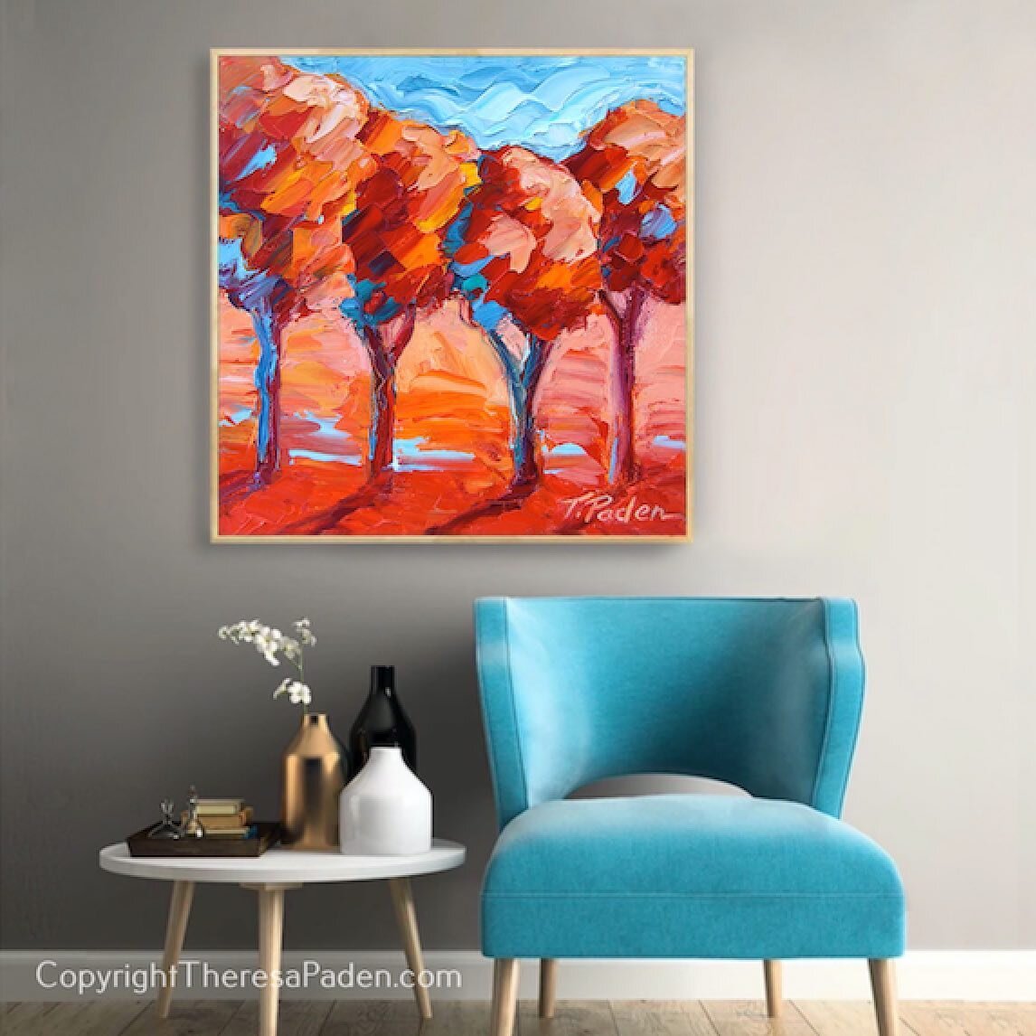 Prints of my painting &ldquo;Four Trees in Autumn&rdquo; are available. www.TheresaPaden.com