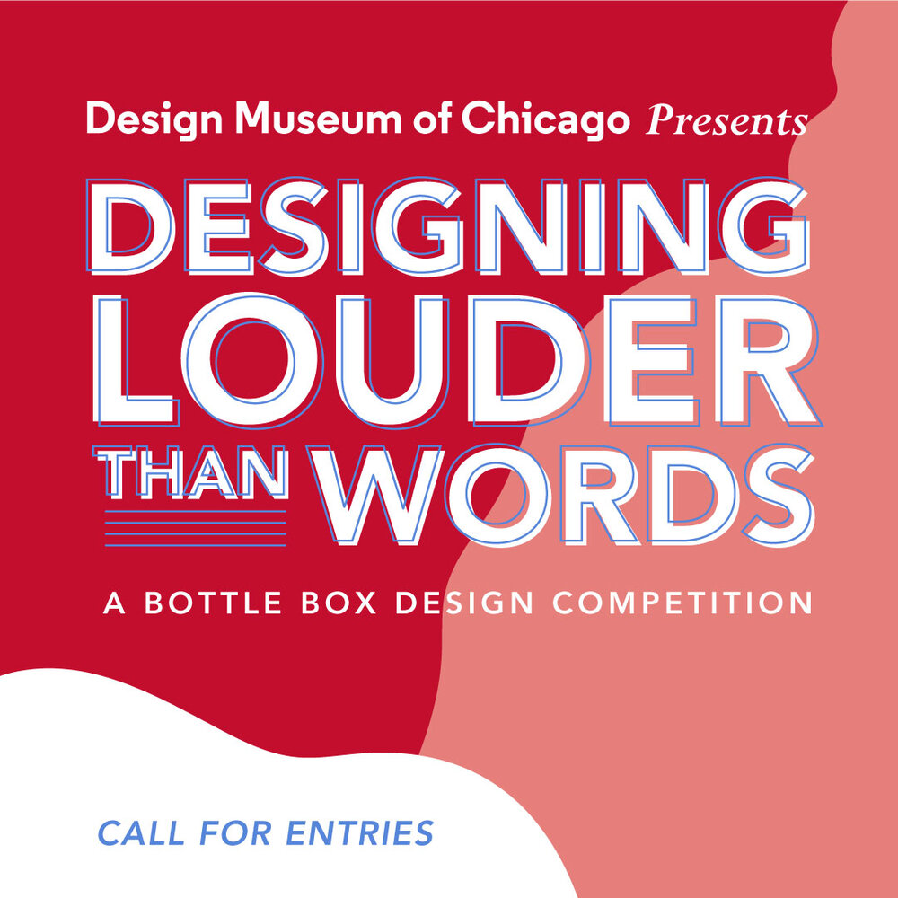  Designing Louder than Words Call for Entries graphic with abstract cloud shapes of white and red. 