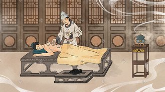 Old painting of man performing cupping