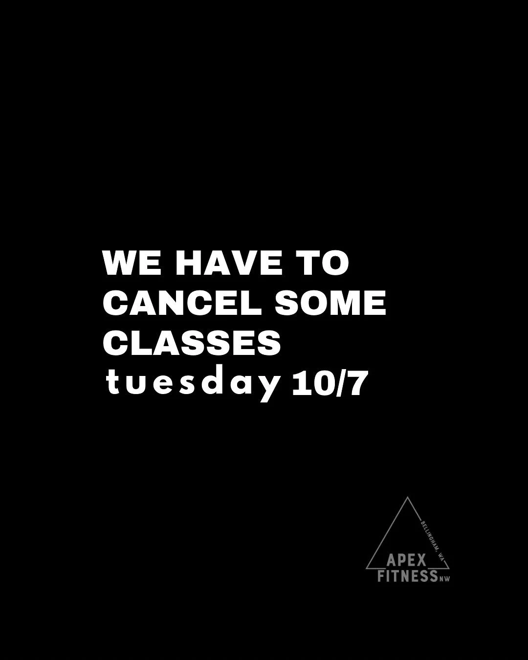 It&rsquo;s a big week at Apex! Just a heads up that we're starting to prime the walls at Apex tomorrow (Tuesday, 10/7). We're canceling some classes to avoid the fumes, better safe than sorry!

Here&rsquo;s what you need to know 👇 

We are open 
5:3