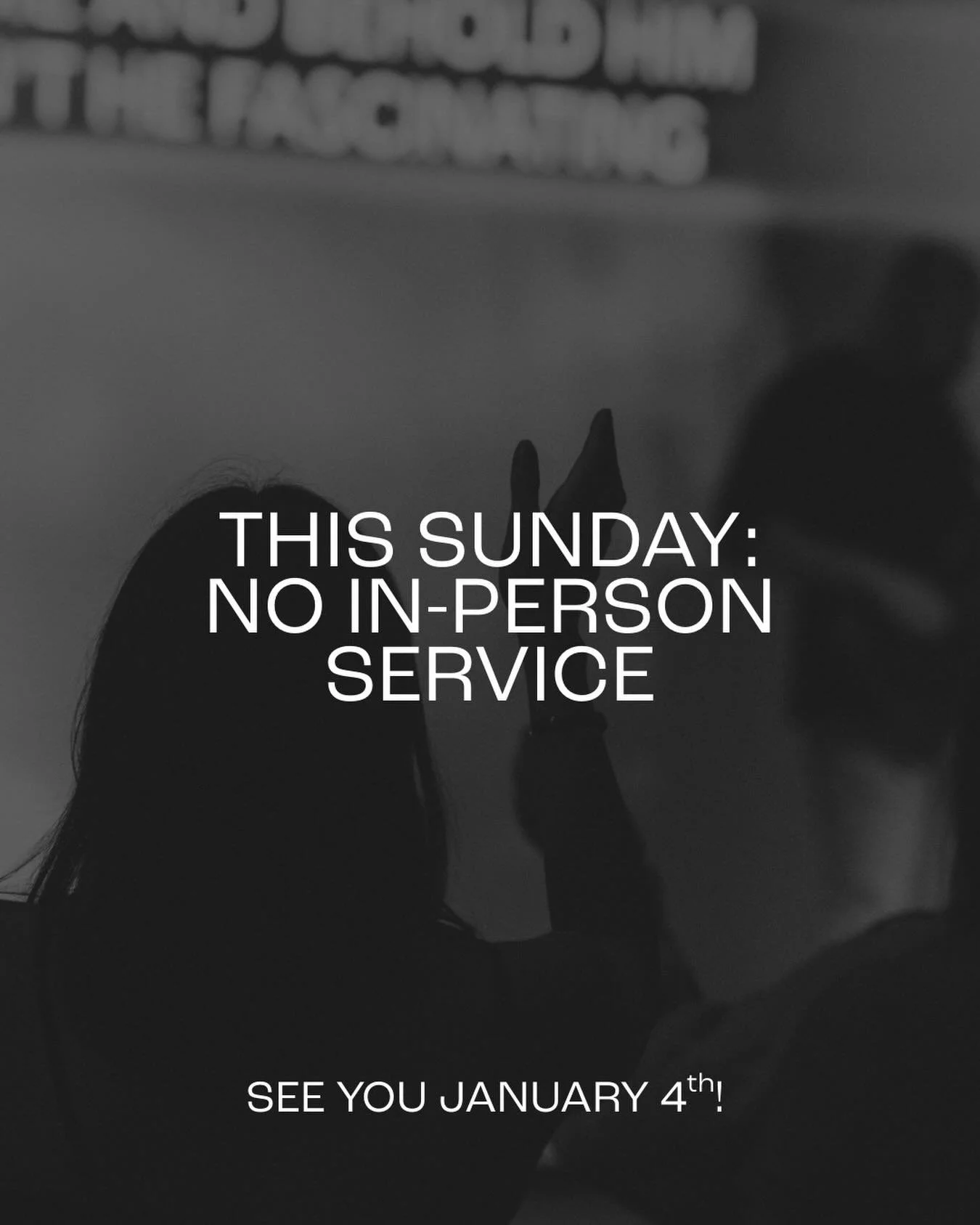 IMPORTANT REMINDER! No in-person service this Sunday, 12/28!

Instead of gathering together, we will be taking a Sabbath Sunday to rest with the Lord.

🗓️We will see you JAN 4th!