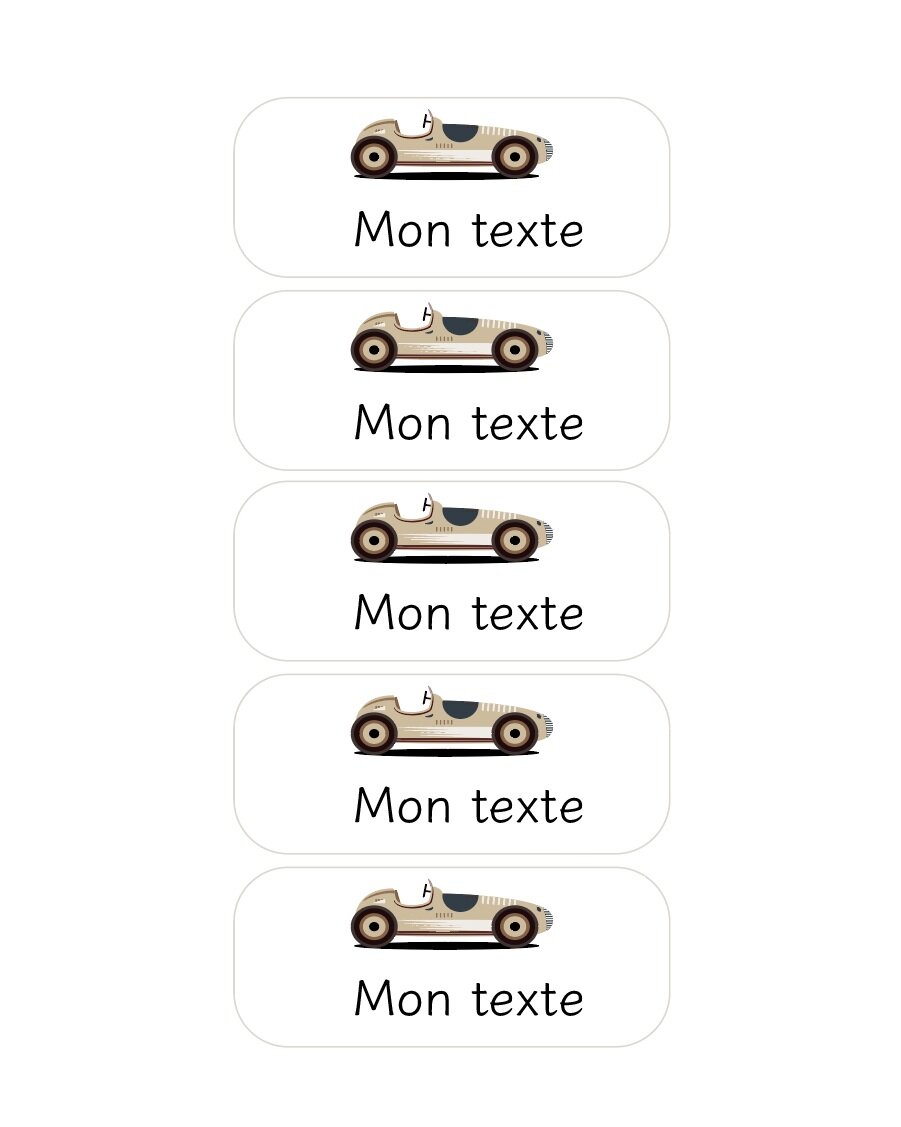 Etiquettes prénom personnalisee - Voiture de course