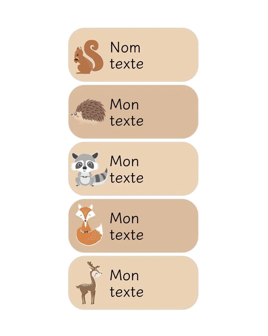 Etiquette personnalisee prénom école creche animaux de la foret