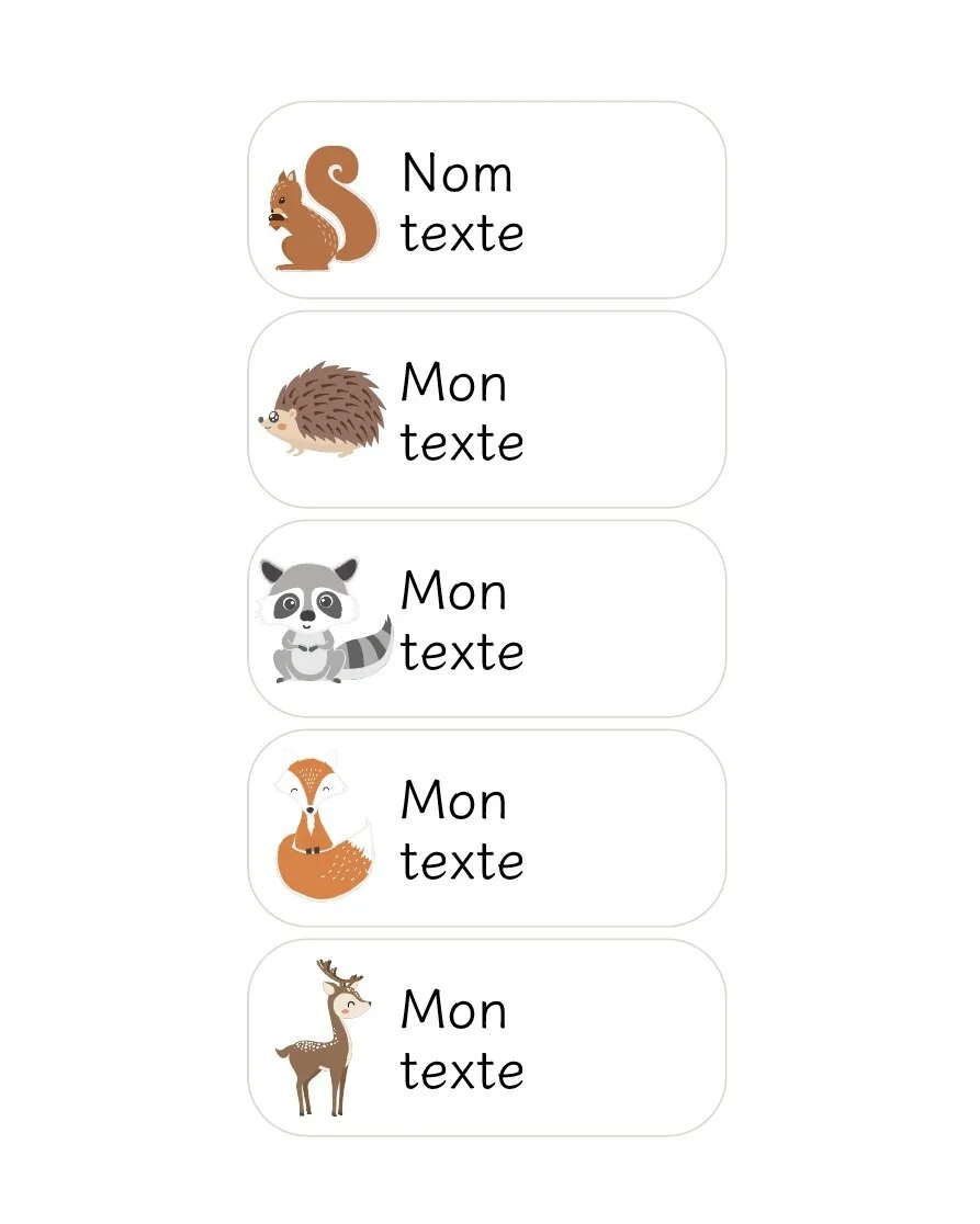 Etiquette personnalisee prénom école creche animaux de la foret (Copy)