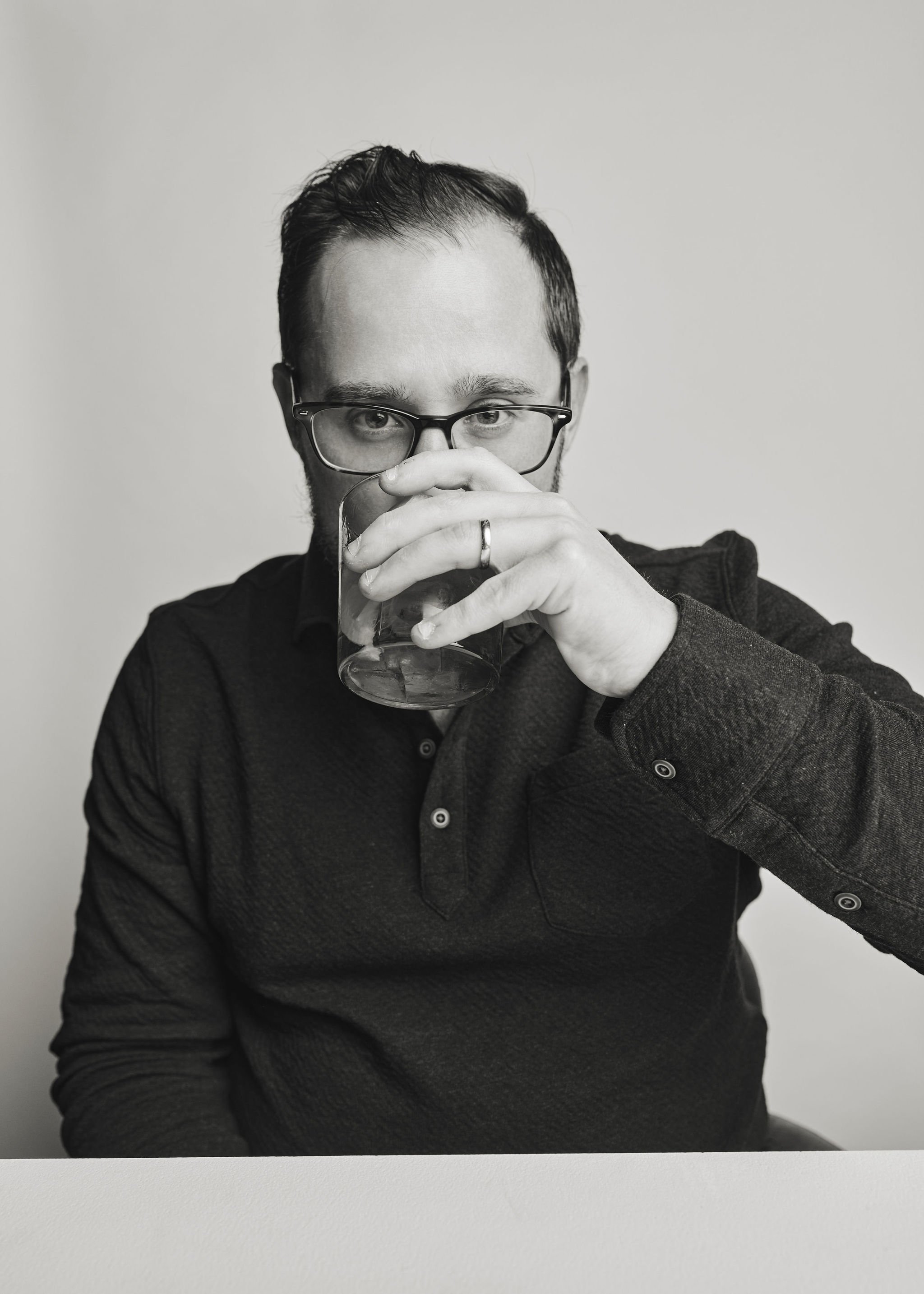 Black and white portrait of Joe Marcus