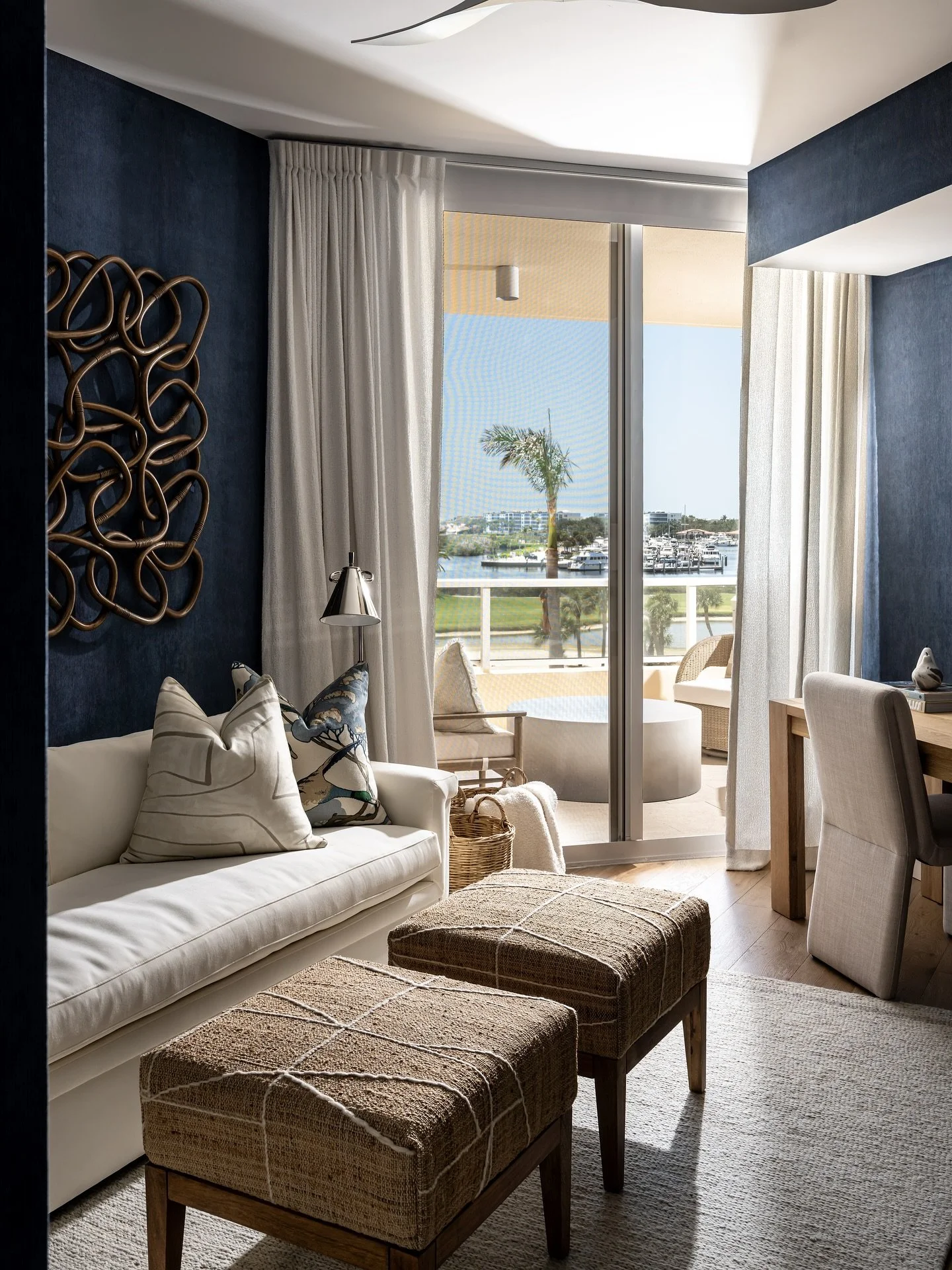 The Den in our Baycation Project is drenched in a stunning blue corduroy wallpaper and neutral accents to bring color, texture and personality to this beautiful space. 

Project: Baycation
Designer: @chloeweatherford 
Photographer: @thelaurahenry 

#