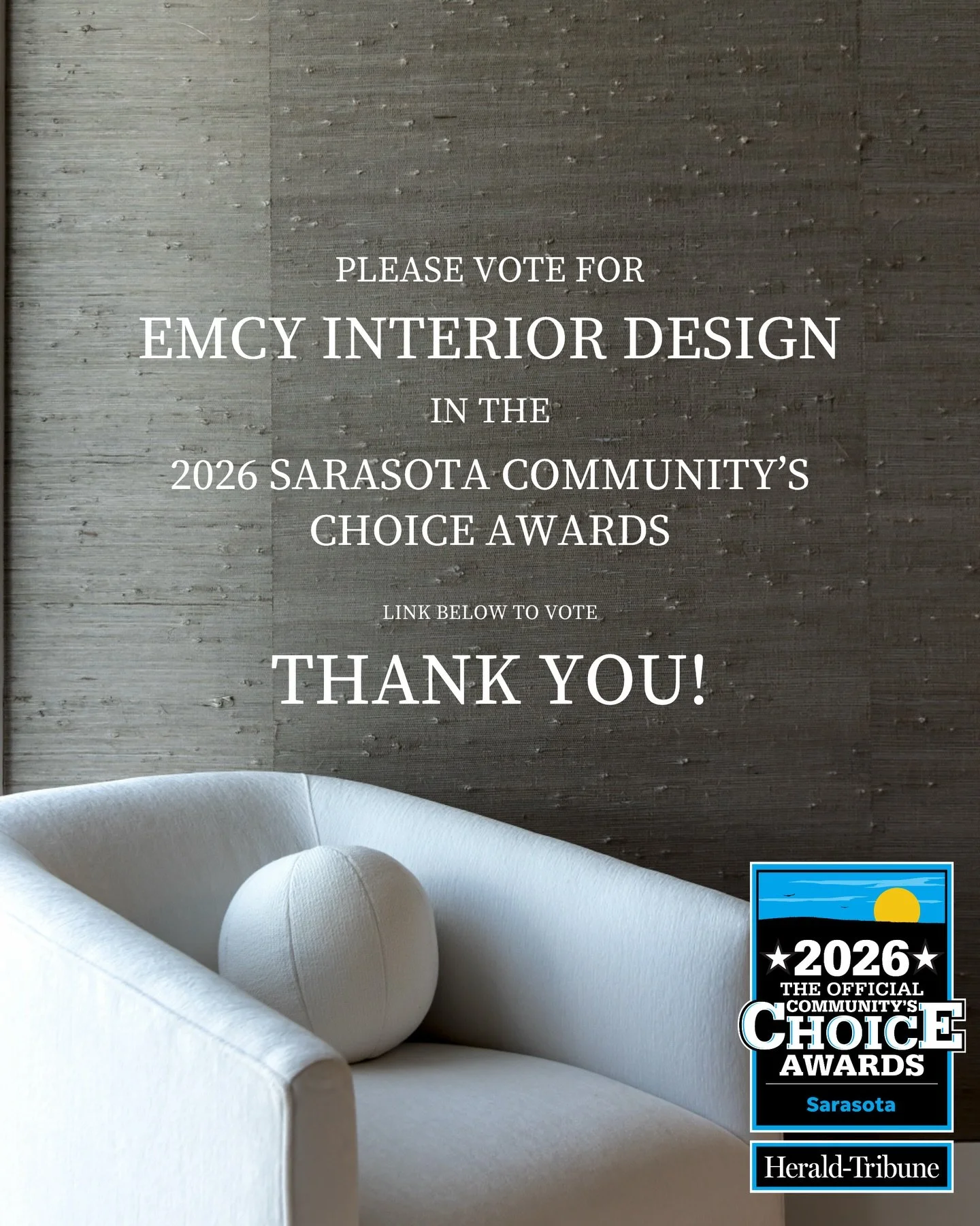 We are thrilled to share that we've made it to the final voting round of the 2026 Sarasota Community&rsquo;s Choice Award for Interior Design. 

We are so grateful for all of the love and support from our clients and vendors! It's been such an amazin