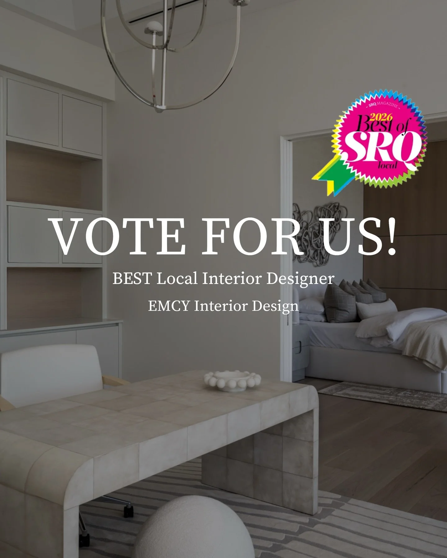 We are so honored to be nominated for @srqmag 2026 Best of SRQ and we need your votes! 

✅ Best Local Interior Design / Designer 

Vote once per day through February 4th! 

Link in Bio! 

Thank you 🤍

#SRQ
#BestofSRQ
#InteriorDesign
#Vote
