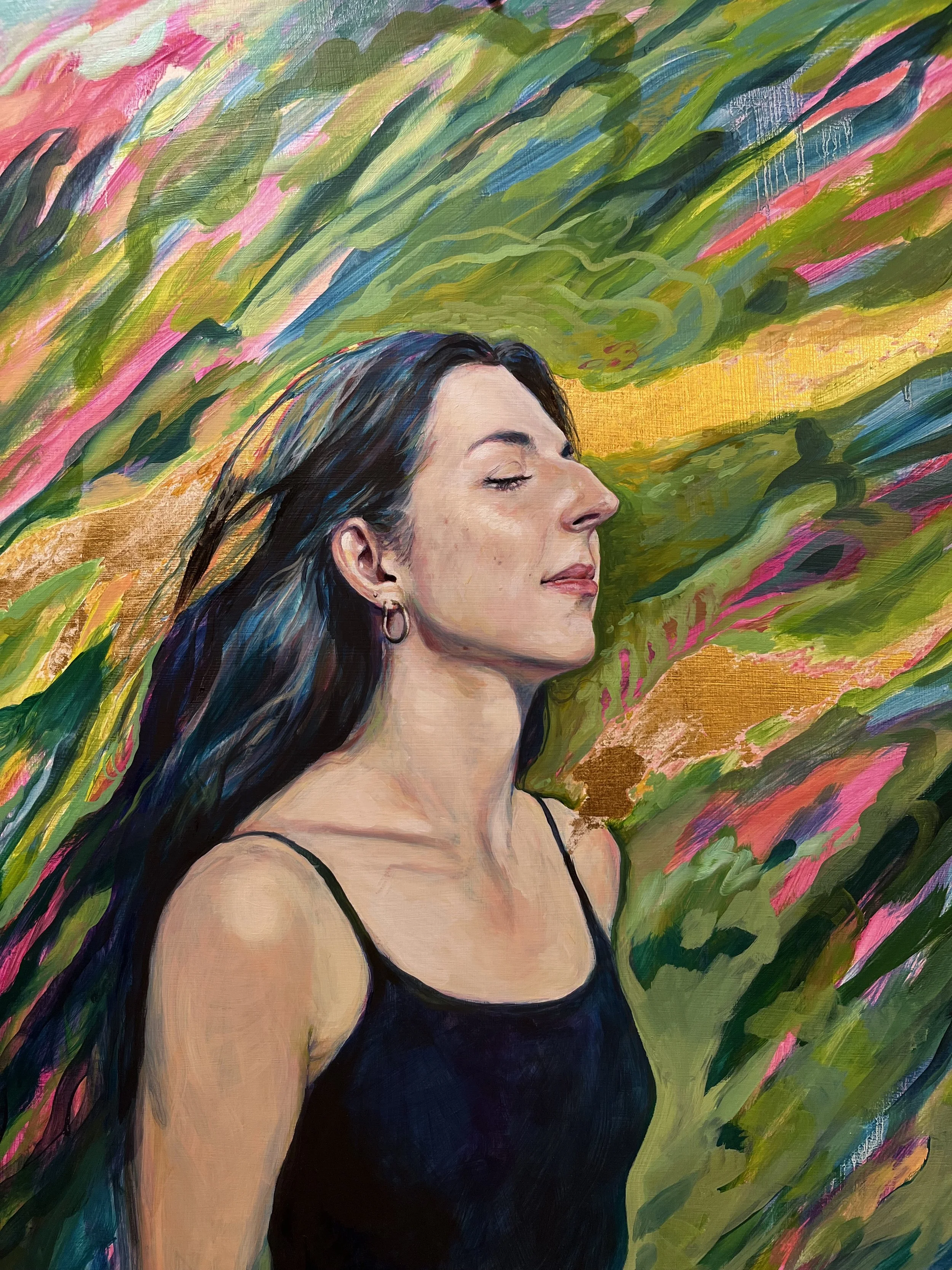 Maria: You Can Just Be // Oil and gold leaf on wood // 2025// Sold