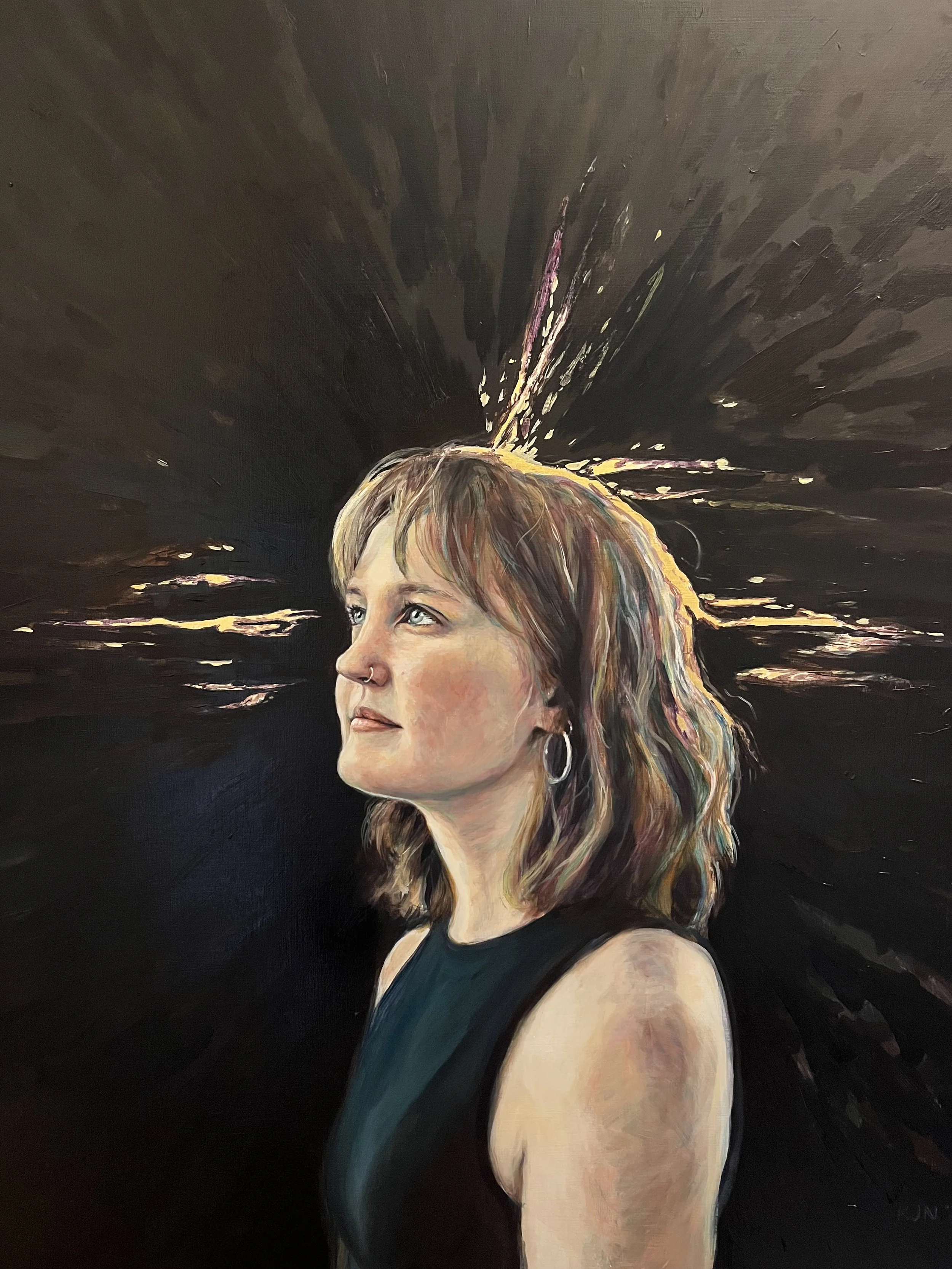 Ashlee: I'm Still Here // Oil and gold leaf on wood //2025 // $842