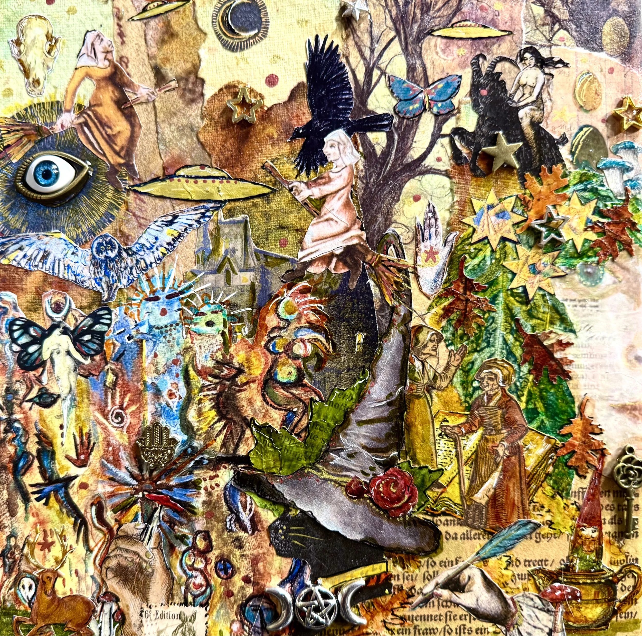 Surrealist collage of witchy images.