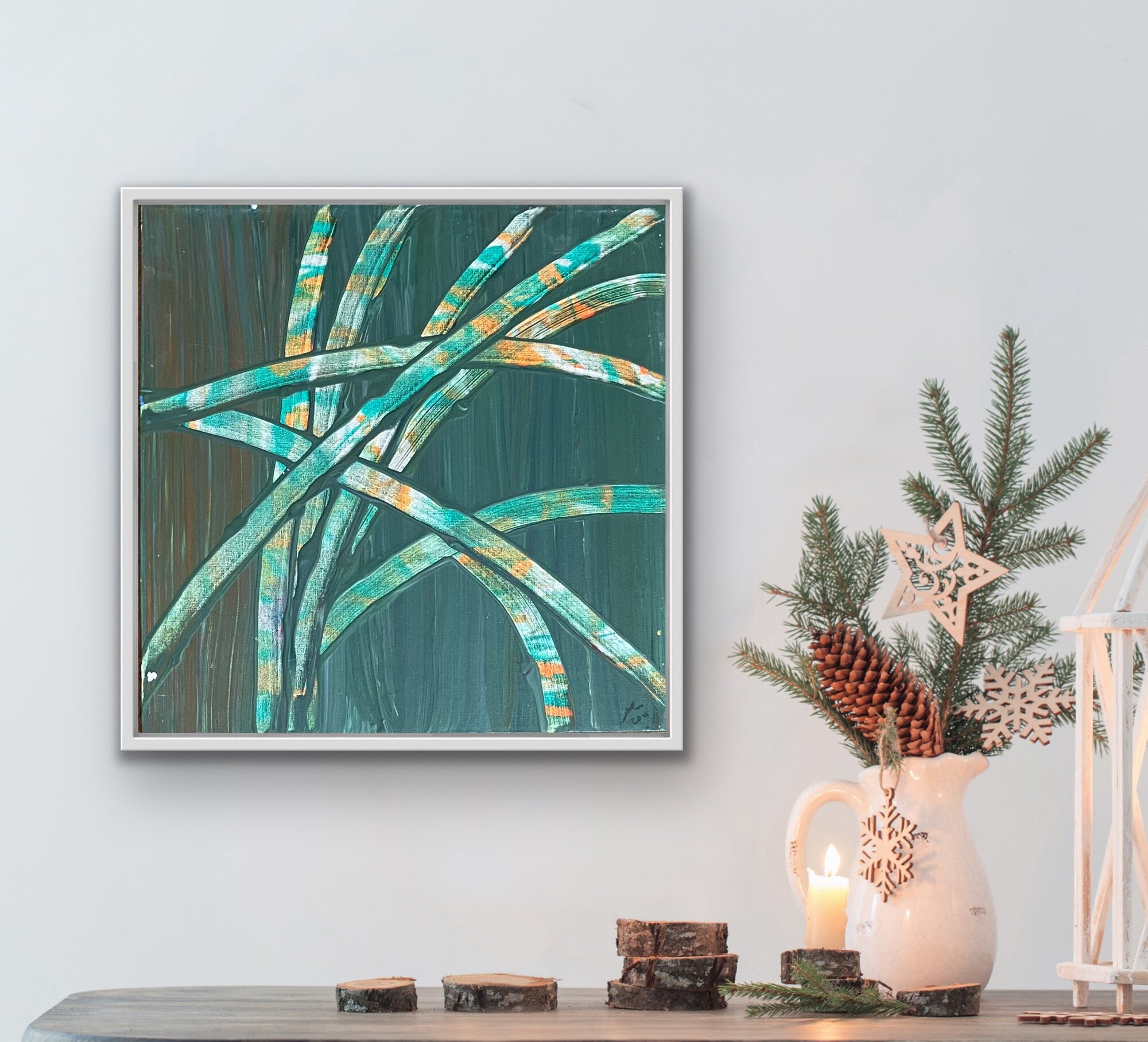 Peaceful Cross Roads Hand Crafted Acrylic Painting on Canvas 18x18 Erin McGrath Rieke Green