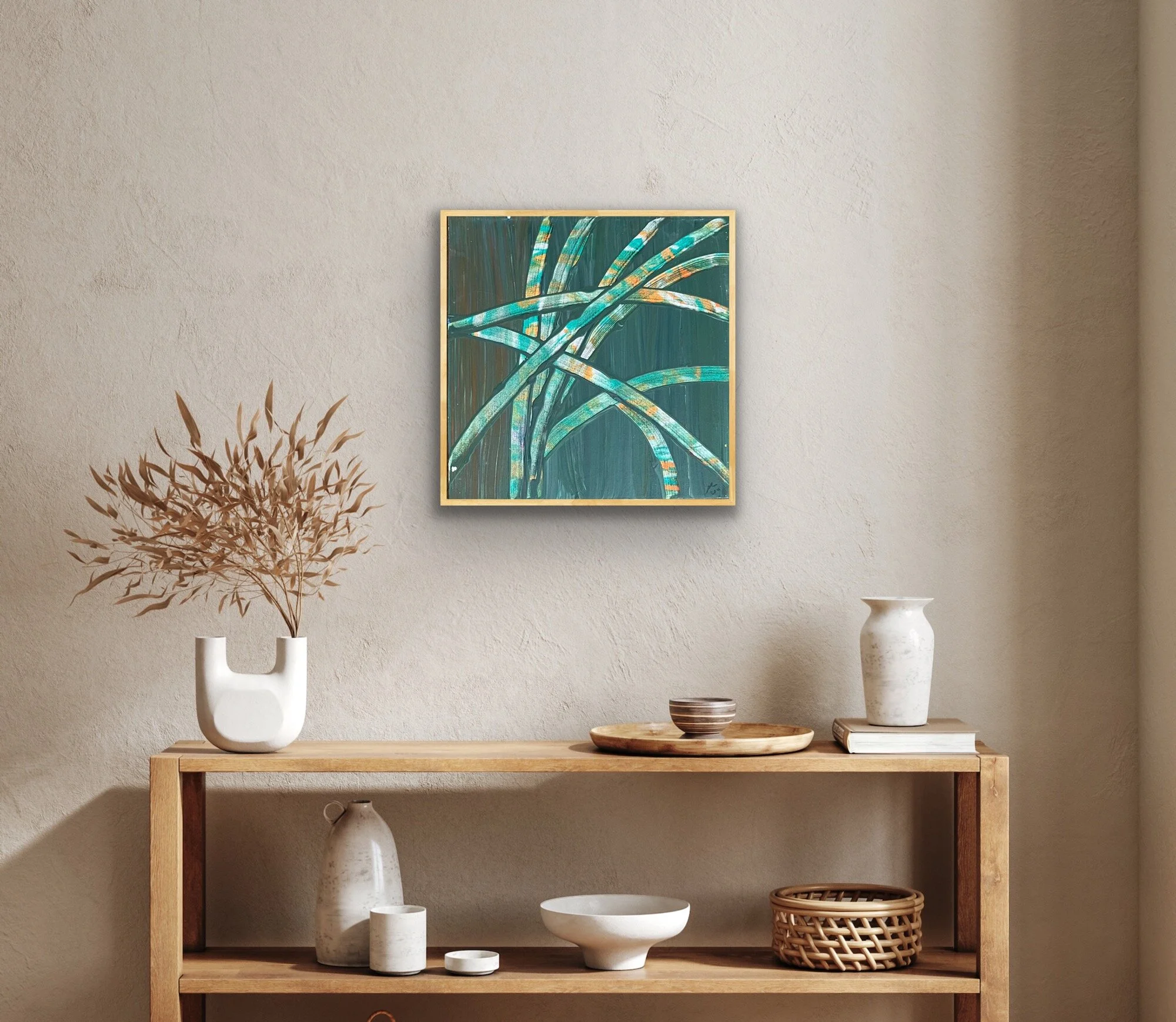 Peaceful Cross Roads Hand Crafted Acrylic Painting on Canvas 18x18 Erin McGrath Rieke Green