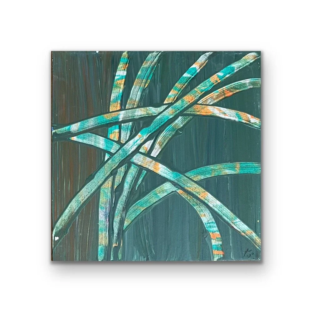 Peaceful Cross Roads Hand Crafted Acrylic Painting on Canvas 18x18 Erin McGrath Rieke Green