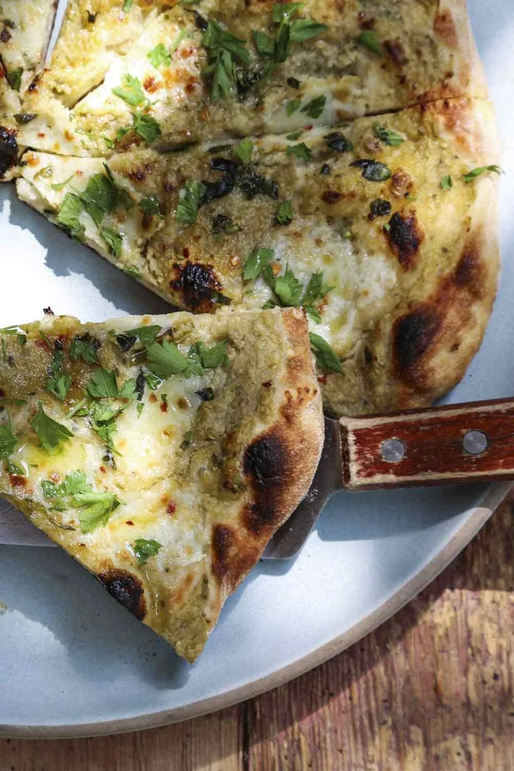 Herbal Pestos on Grilled Flatbread