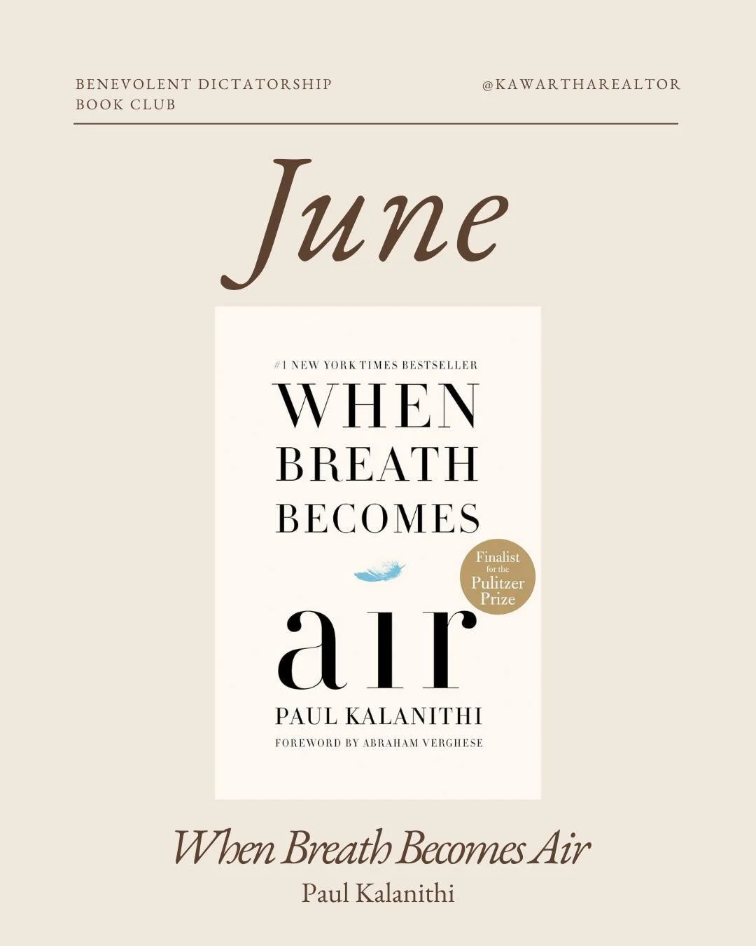 📖🖤The Benevolent Dictatorship Book Club 📖🖤

Books of the Month for June

When Breath Becomes Air - Paul Kalanithi

Atmosphere - Taylor Jenkins Reid