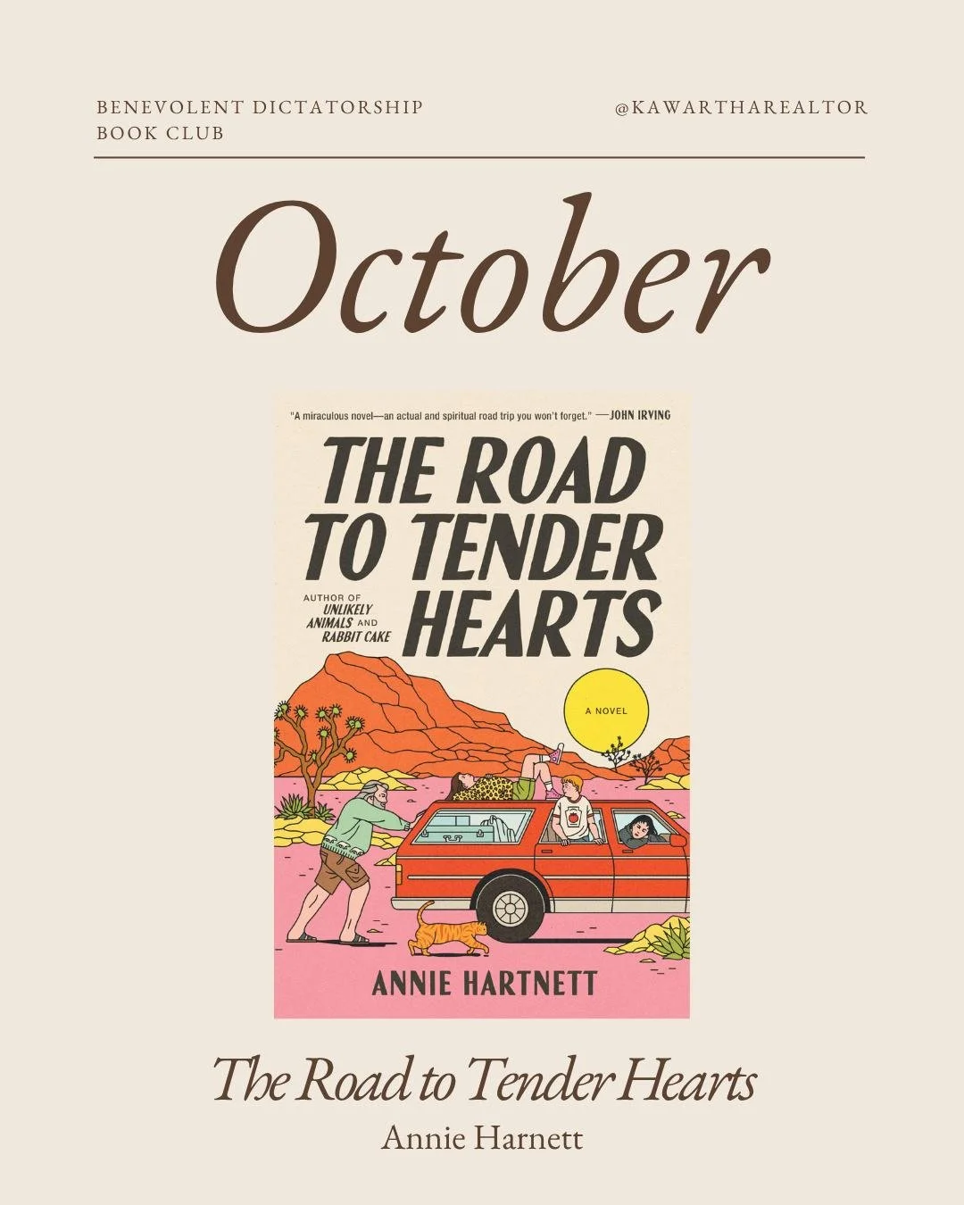📖🖤The Benevolent Dictatorship Book Club 📖🖤

Books of the Month for October

The Road to Tender Hearts - Annie Hartnett

Whistler - Ann Patchett