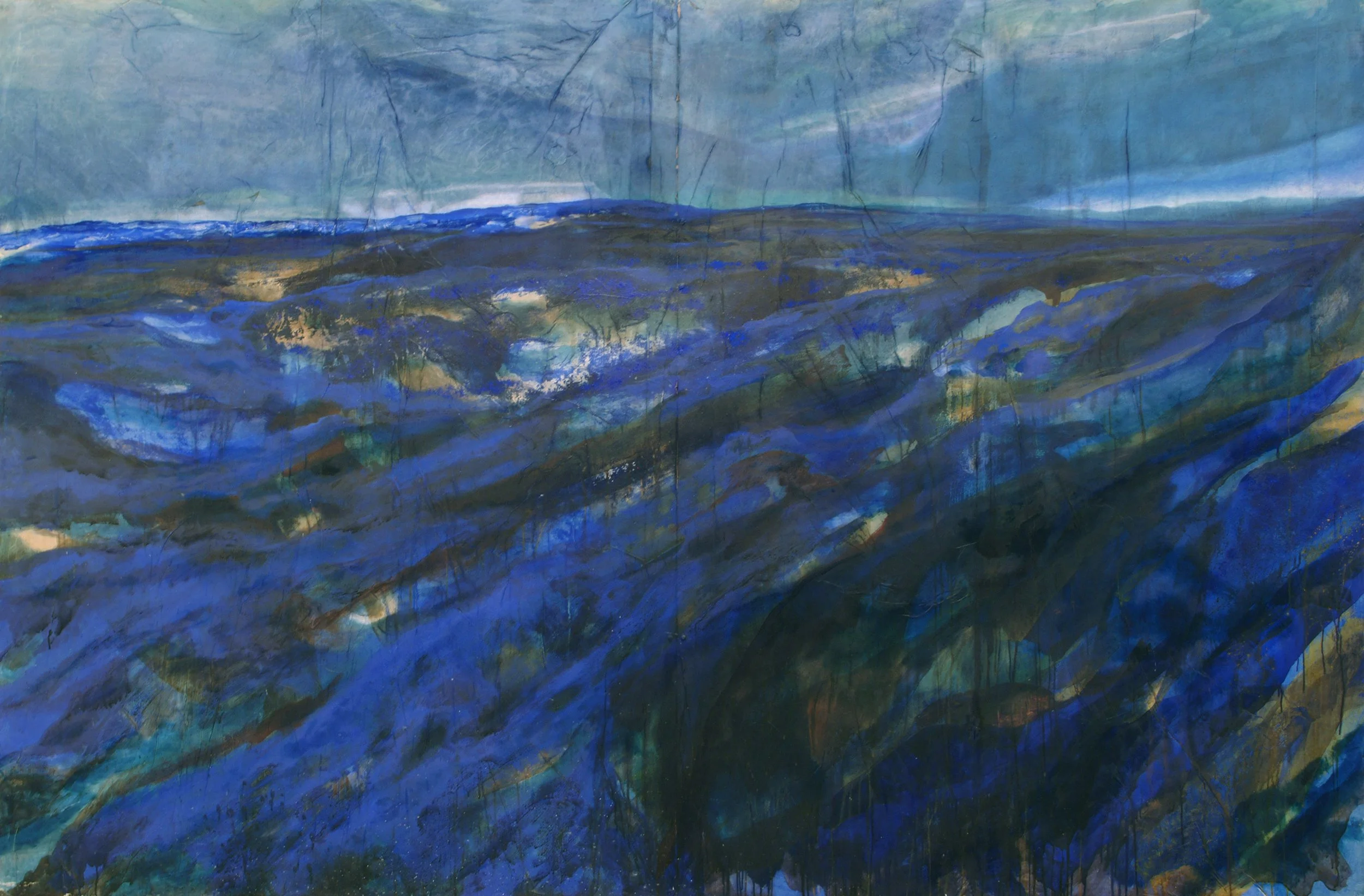 Untitled (Dark Blue Painting), 2003 200 x 300 cm, oil & pigments on newsprint paper mounted on wood & wooden frame 