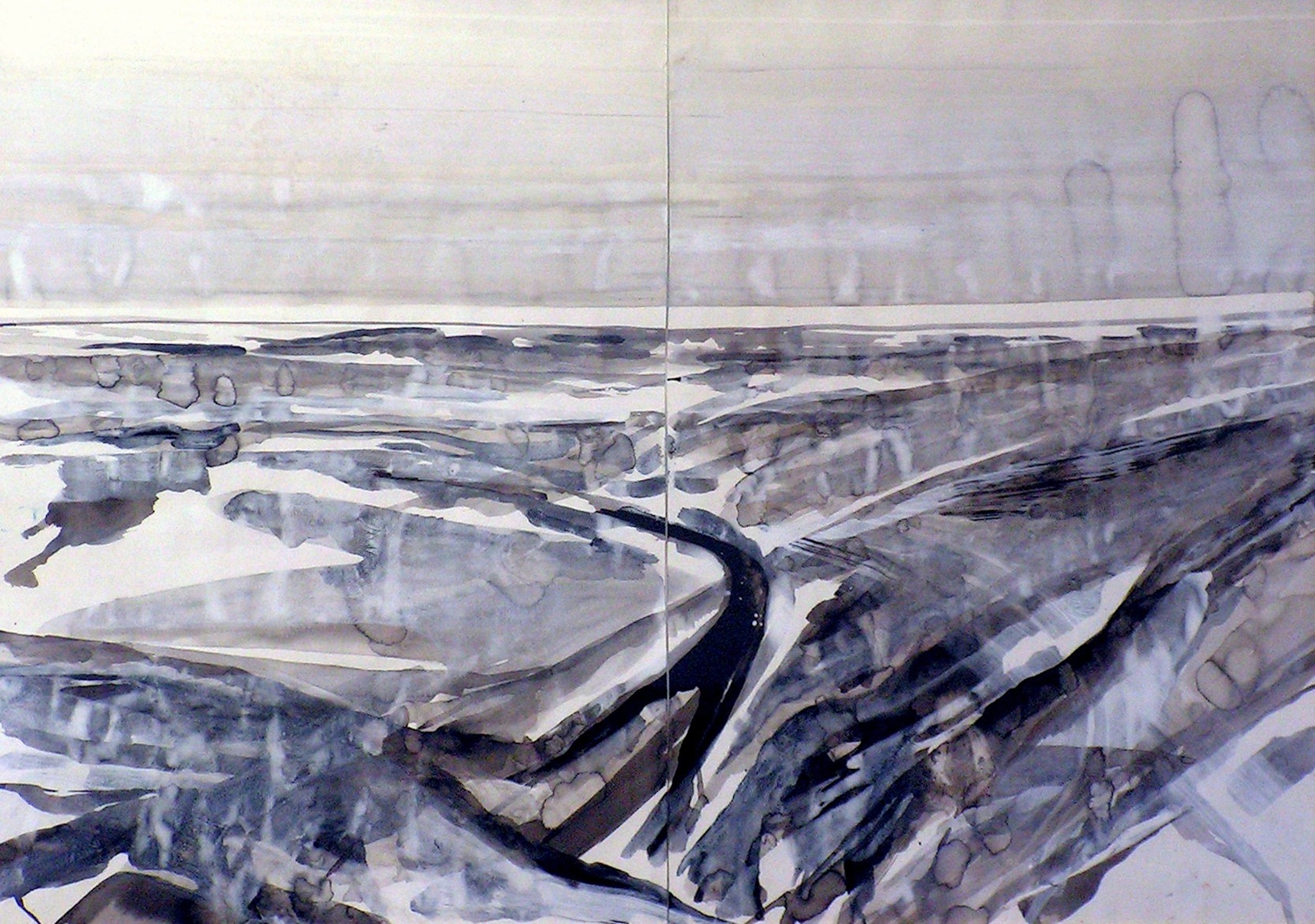  Paper Diptych I, 2004 2 parts, each 100 x 70 cm (overall 100 x 140 cm) Indian ink on paper 