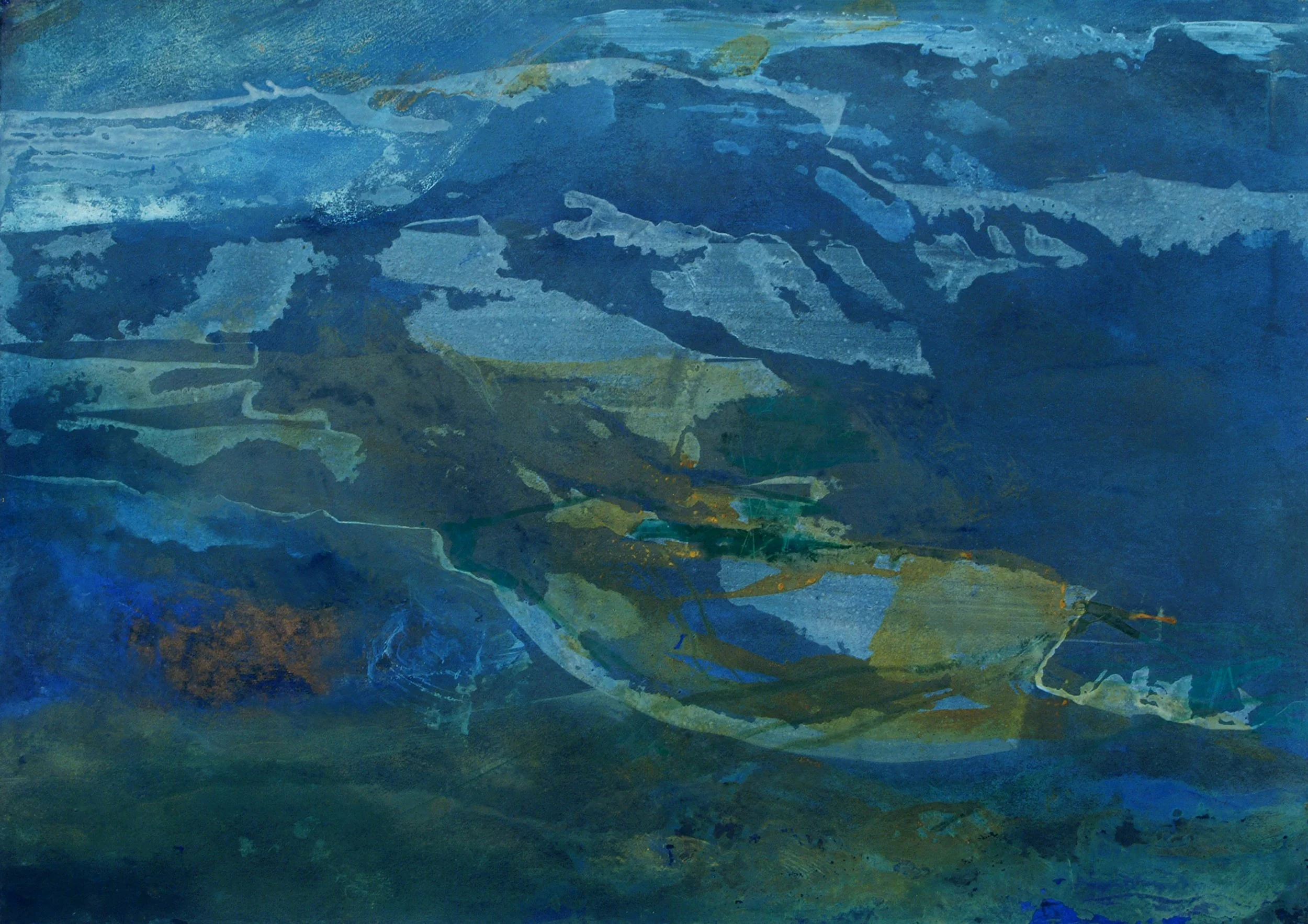  Sequenzbild (Sequential image), 16 parts, 1999 segment B 2 70 x 100 cm, oil, Indian ink, pigments on cardboard 
