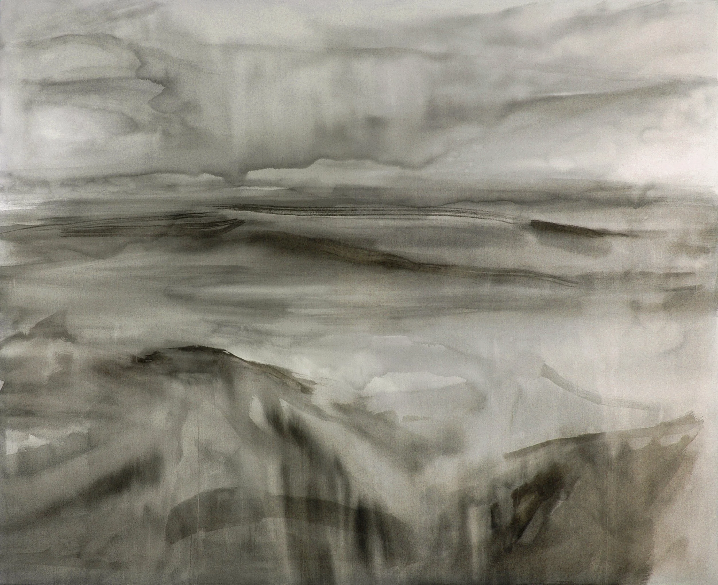  Skizze einer stillen Apokalypse / Sketch of a silent apocalypse, 2005 180 x 220 cm, Indian ink, unprimed canvas 