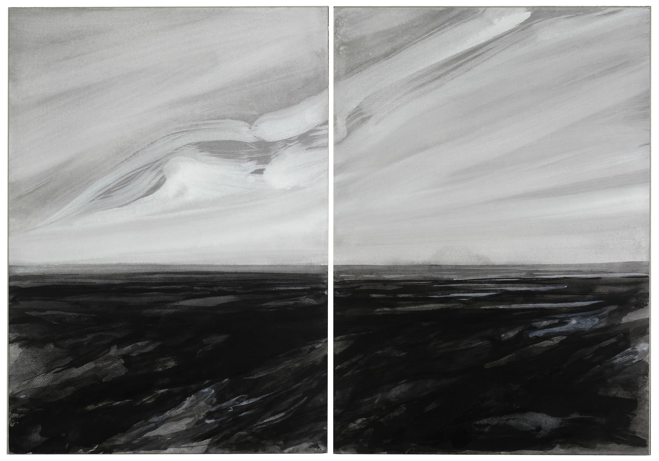  Black Earth, 2004 2 parts, each 100 x 70 cm (overall 700 x 140 cm) Indian ink and wood stain on paper 