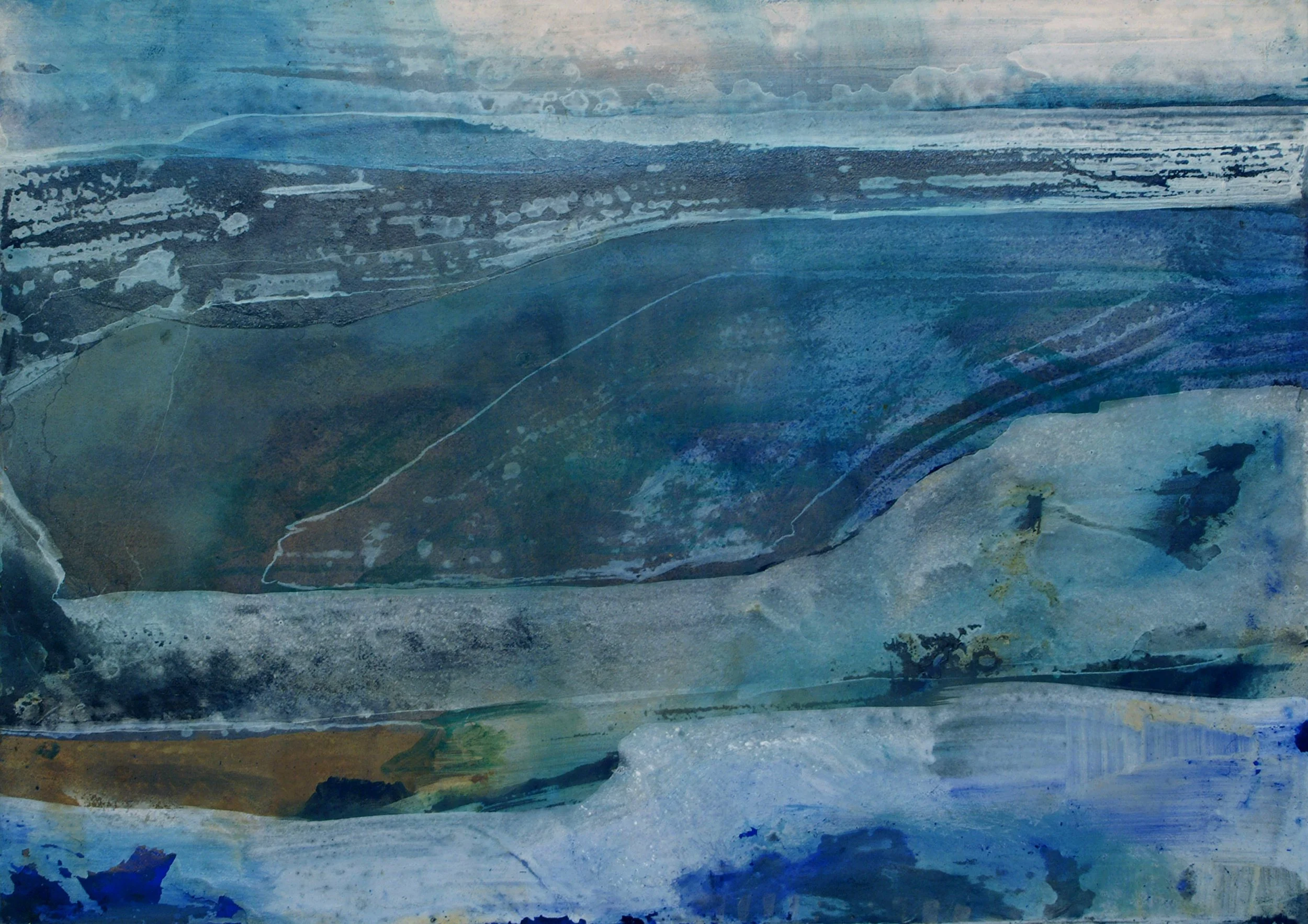  Sequenzbild (Sequential image), 16 parts, 1999 segment D 2 70 x 100 cm, oil, Indian ink, pigments on cardboard 