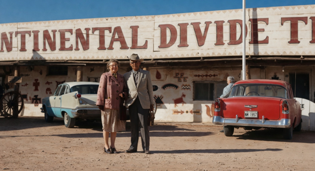 Founders Claude and Willa Bowlin at Continental Divide Trading Post (1957)