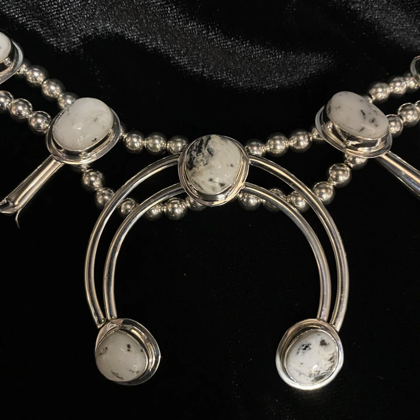 White Buffalo Turquoise Small Squash Blossom Necklace and Earrings