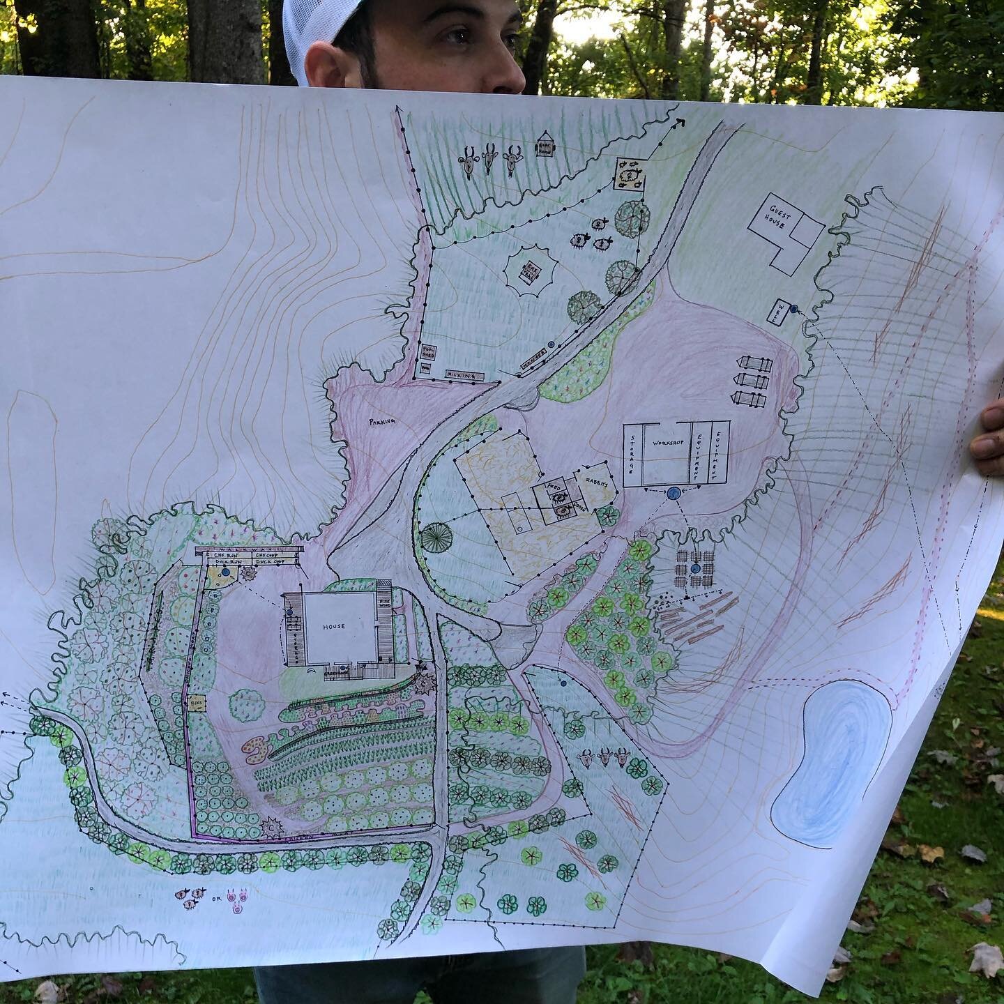 Final Permaculture Design Map for clients in SC. After working together, clients receive a large map which features a visual representation of my proposed plan. I also provide a hearty packet that includes a written explanation of everything in the p