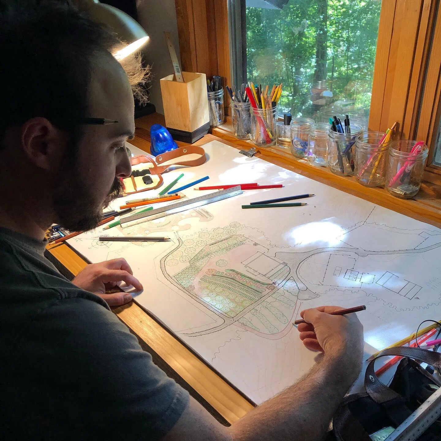 Adding color to a big Permaculture Design Plan that I&rsquo;m working on for clients with a huge 100 acre property in South Carolina. This area focuses on the gardens, orchards, and livestock near their house. #permaculture #gribleypermaculture