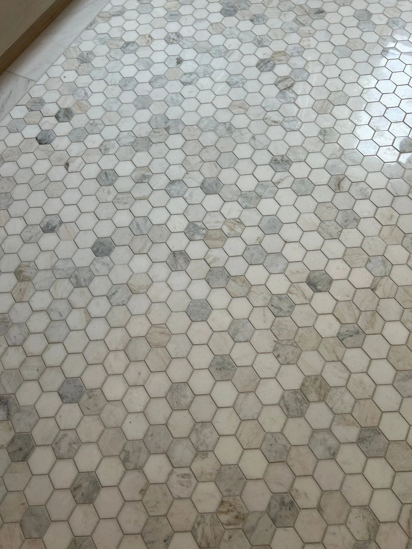 A recent site visit at Meadowlight gave us the opportunity to review one of our favorite bathroom details&mdash;the marble mosaic floor.⁠
⁠
While subtle in palette, the mix of white and softly veined marble creates beautiful variation and movement ac