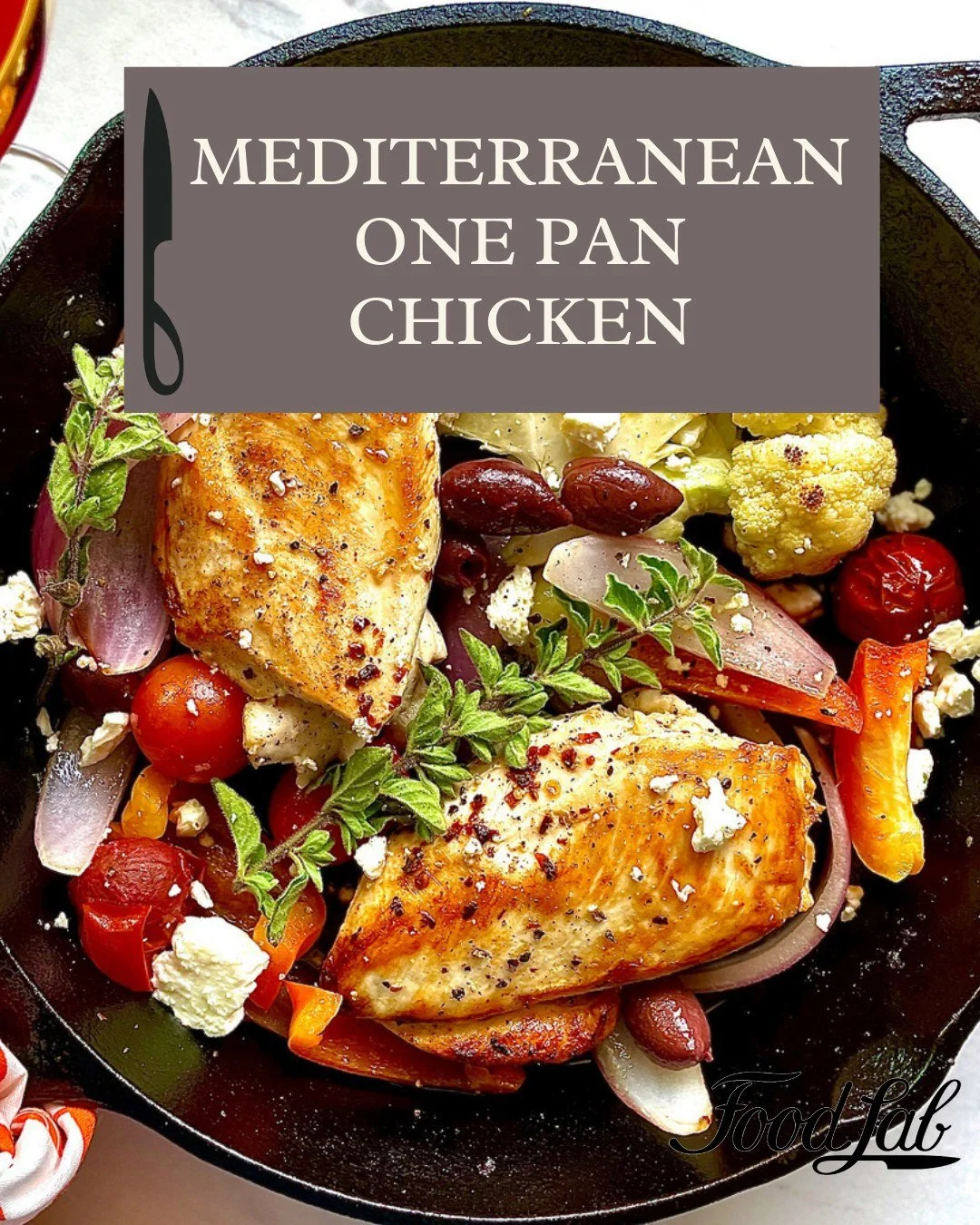 We love this one skillet Mediterranean chicken dish- perfect to serve with potatoes, rice, pasta or a simple salad!