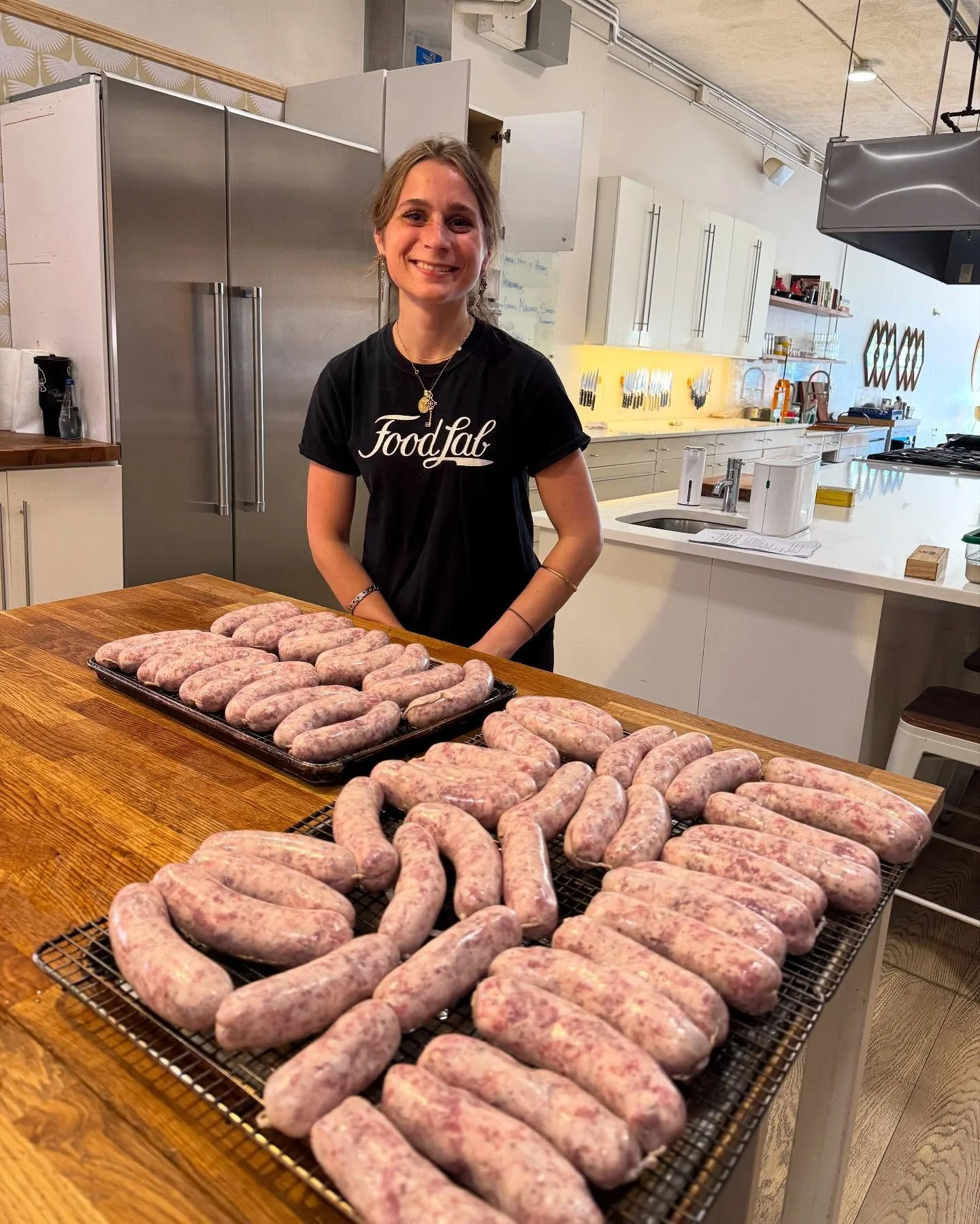 It's getting sausage-y in here. Chef Marcus is mentoring the next gen, Chef Natalie, in prep for our Oktoberfest classes!!! Straight from Germany! Kind of.
