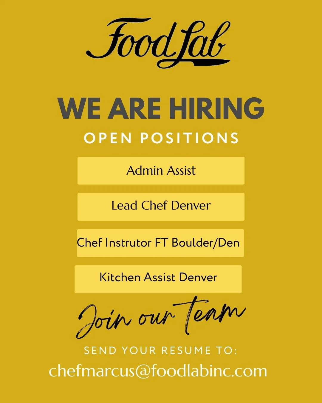Join our growing crew! Denver Platt Park and Boulder hiring.