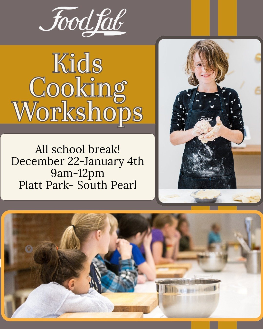 Hey Platt Park! Our favorite kids&rsquo; cooking workshops are back for winter break! Drop your little chefs off for hands-on fun while you get some holiday shopping done. 1230 S Pearl Street, across from Stir Pan.