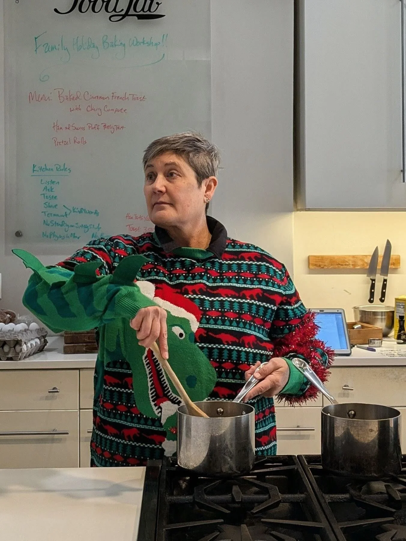 Chef Chris getting ready for family brunch class. Pretty sure she's in the spirit. Sound off if you have had a great class with Chris!  @chris.clarkesville.food